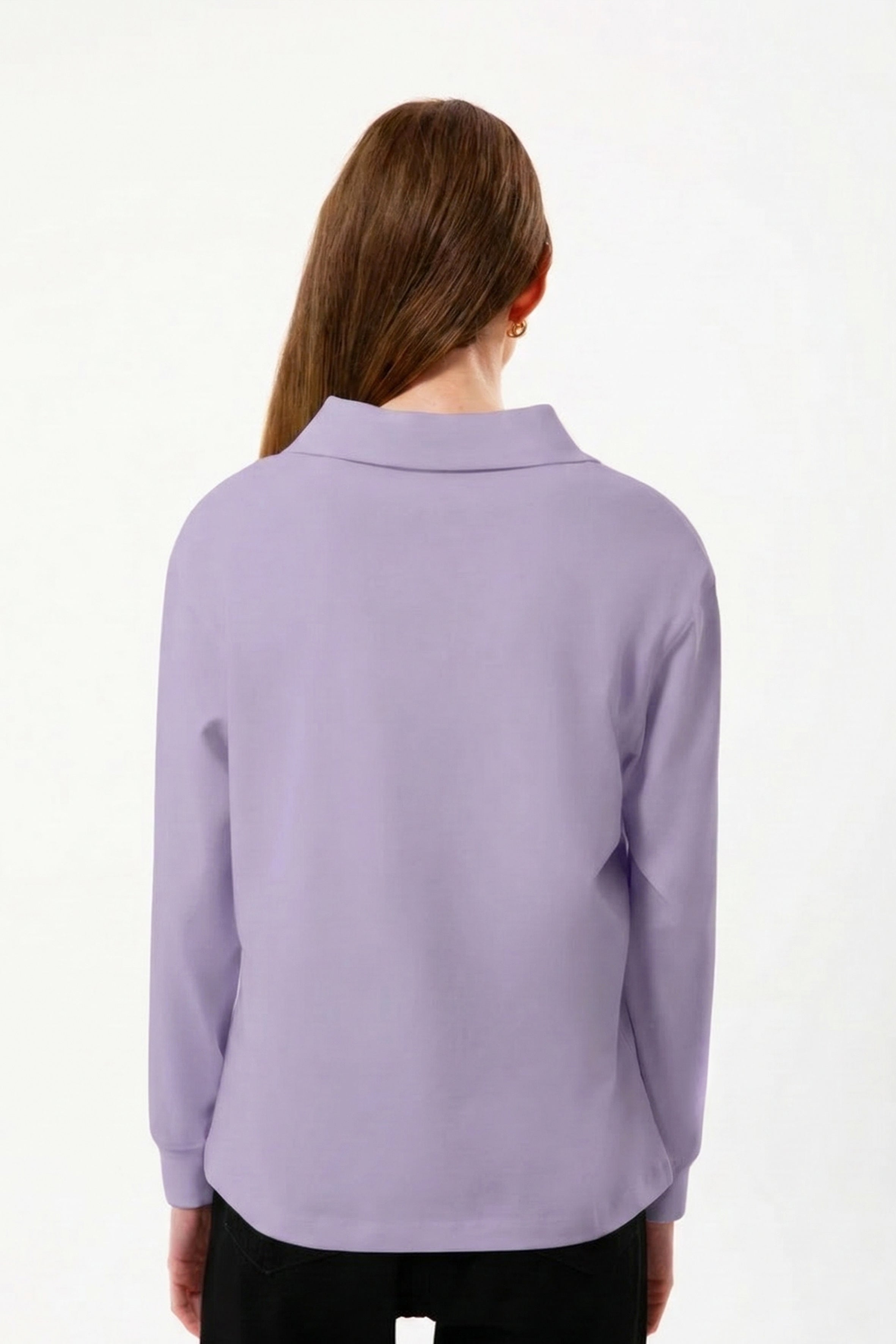 Polo Collar 100% Organic Cotton Pink Women's Long Sleeve T-Shirt