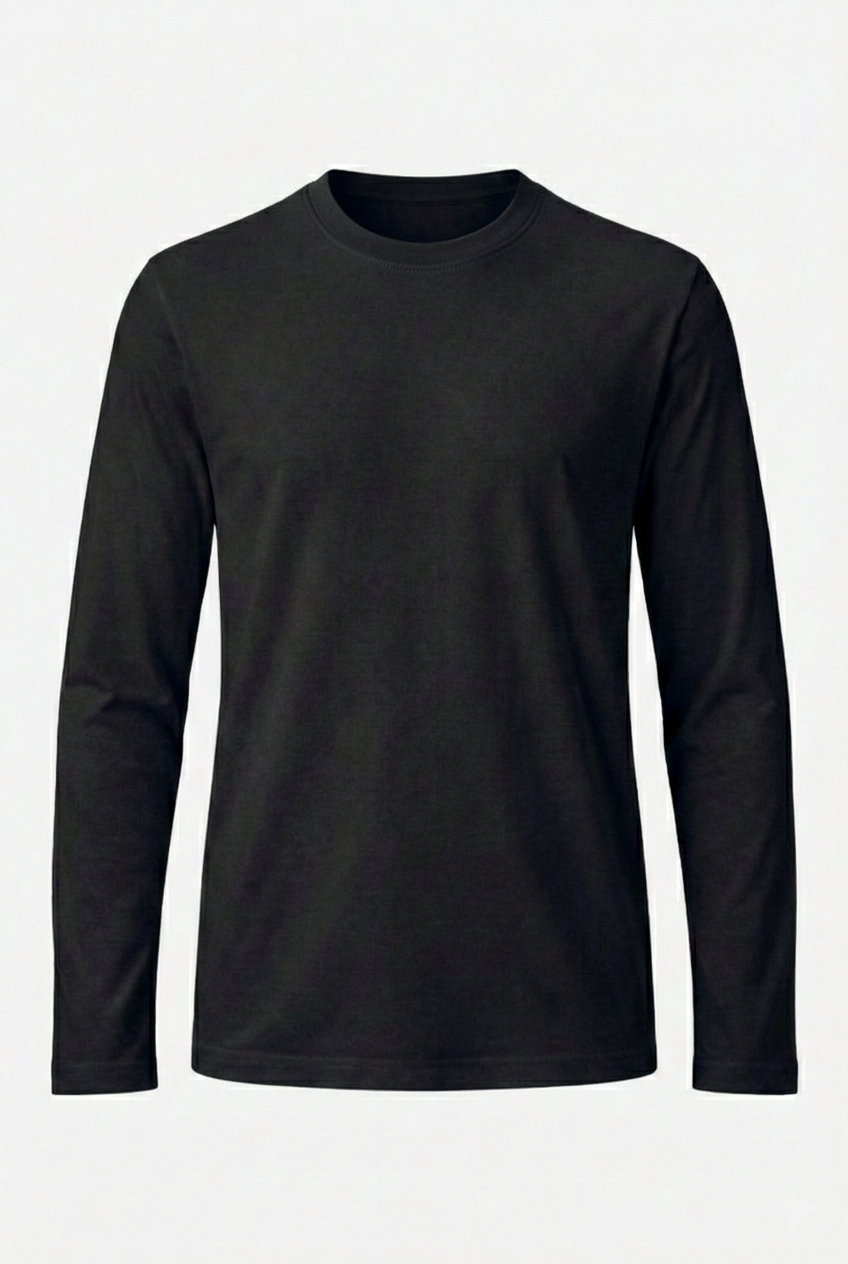 %100 organik pamuk siyah erkek uzun kollu bisiklet yaka tişört. Nefes alabilen, cilt dostu, rahat kesim basic model ile günlük şıklık ve konfor bir arada.