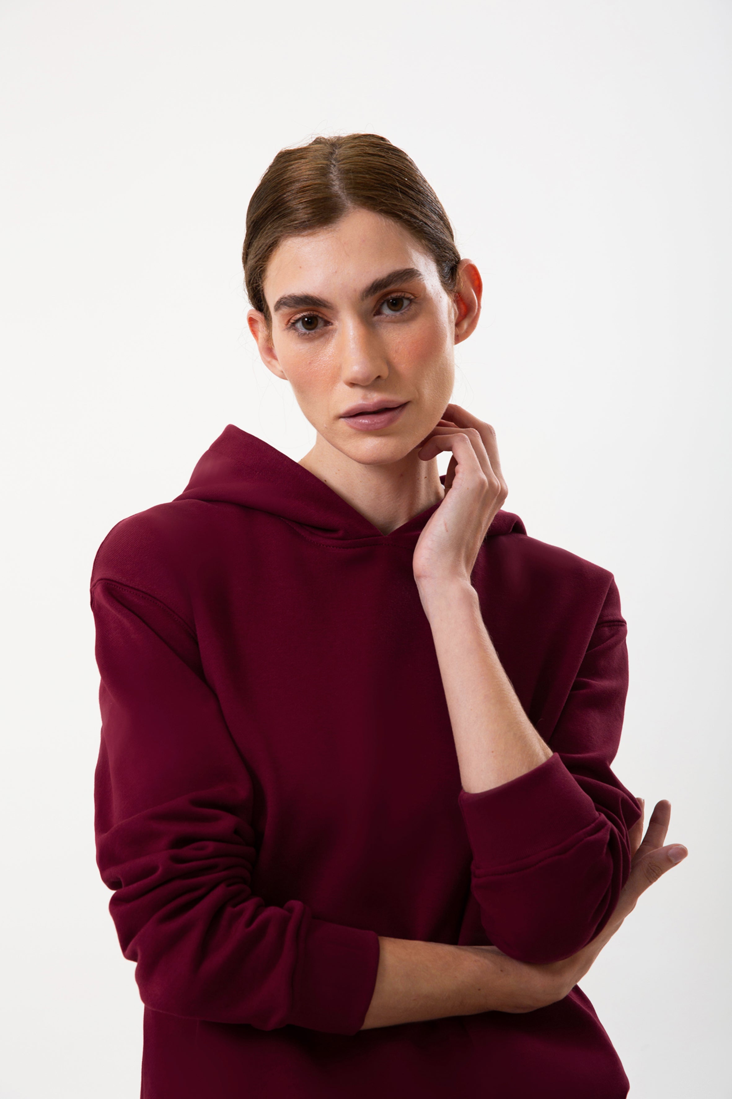 Bordo pamuklu kadın kapüşonlu hoodie #Renk_Bordo