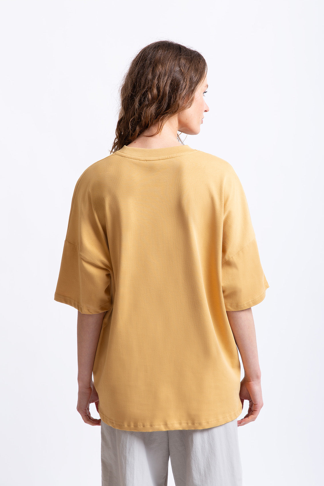 Hardal pamuklu kadın oversize tişört #Renk_Hardal
