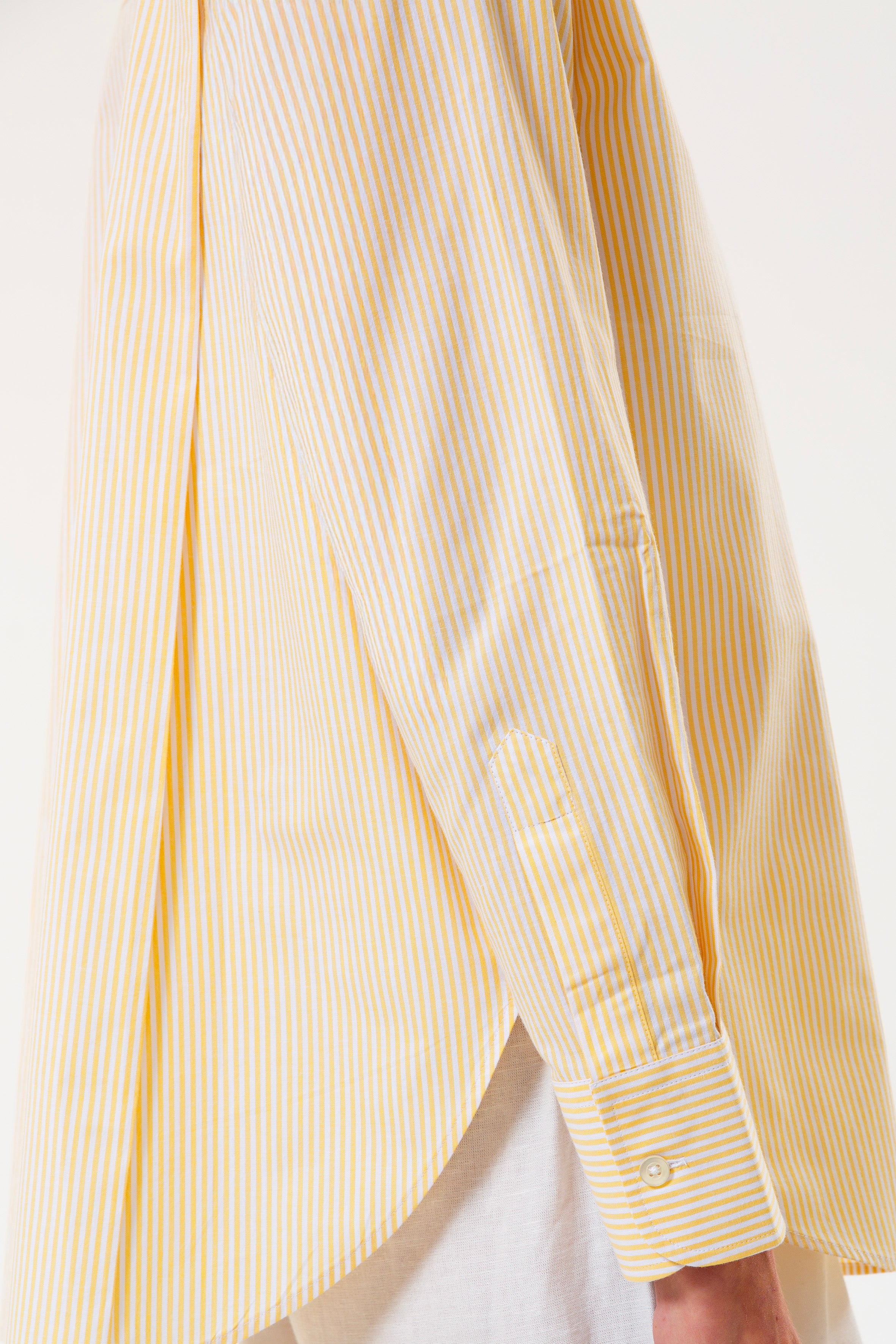 Sarı Çizgili %100 Pamuk Bol Kesim Kadın Gömlek