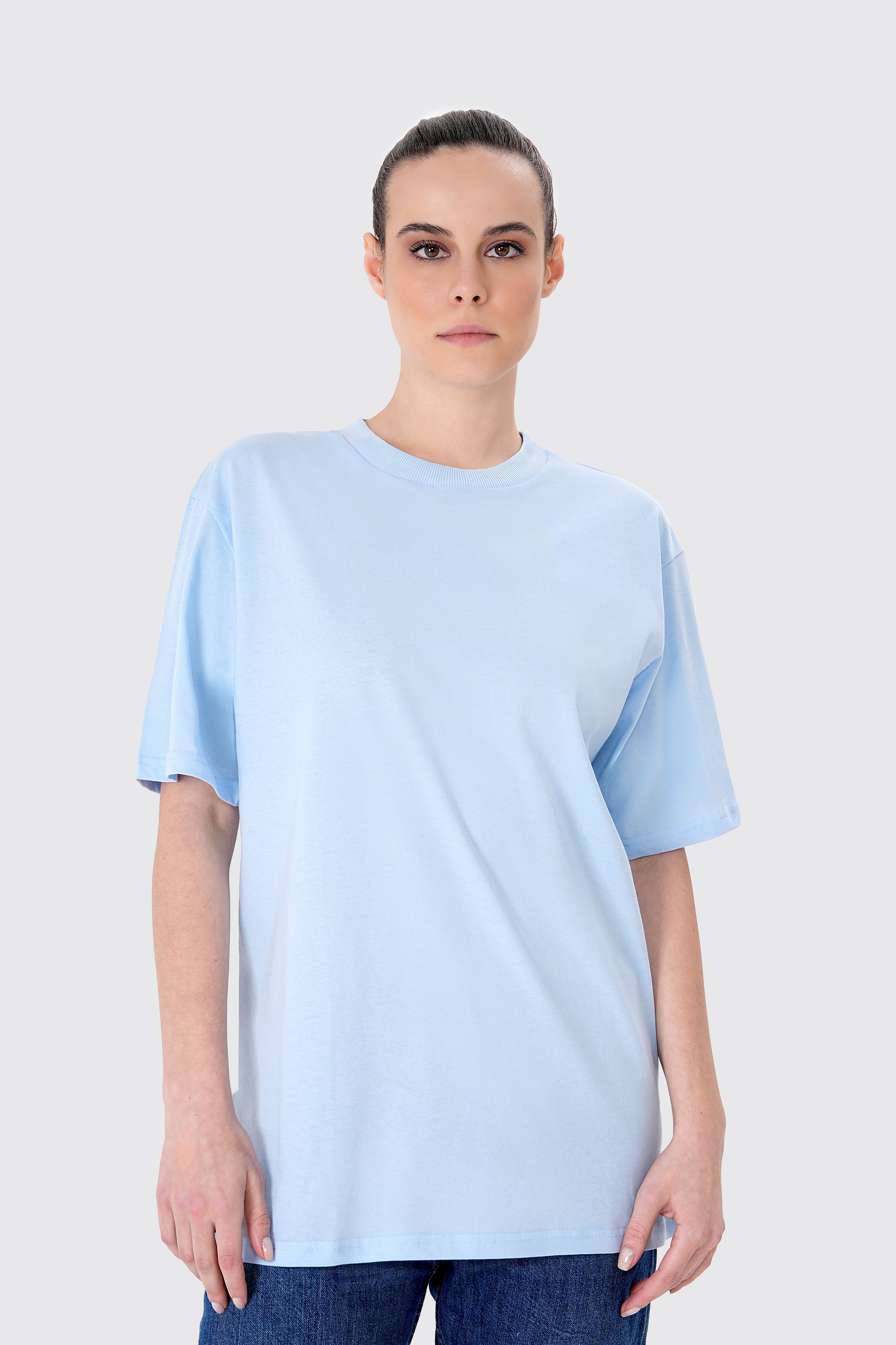 Kadın Mavi Basic Tişört | %100 Pamuk Kumaş | Rahat Kalıp Günlük Stil | Minimalist Tasarım