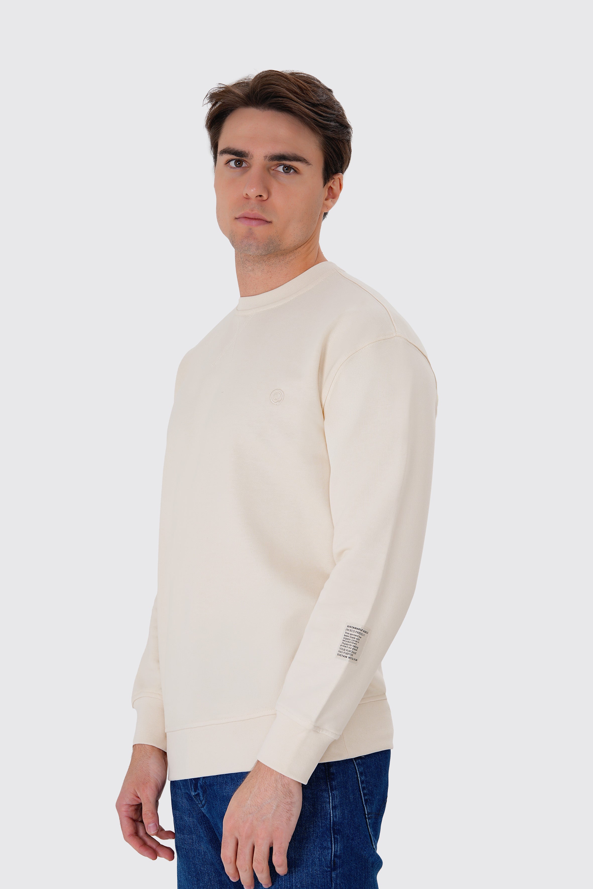 Krem pamuklu erkek regular sweatshirt #Renk_Krem