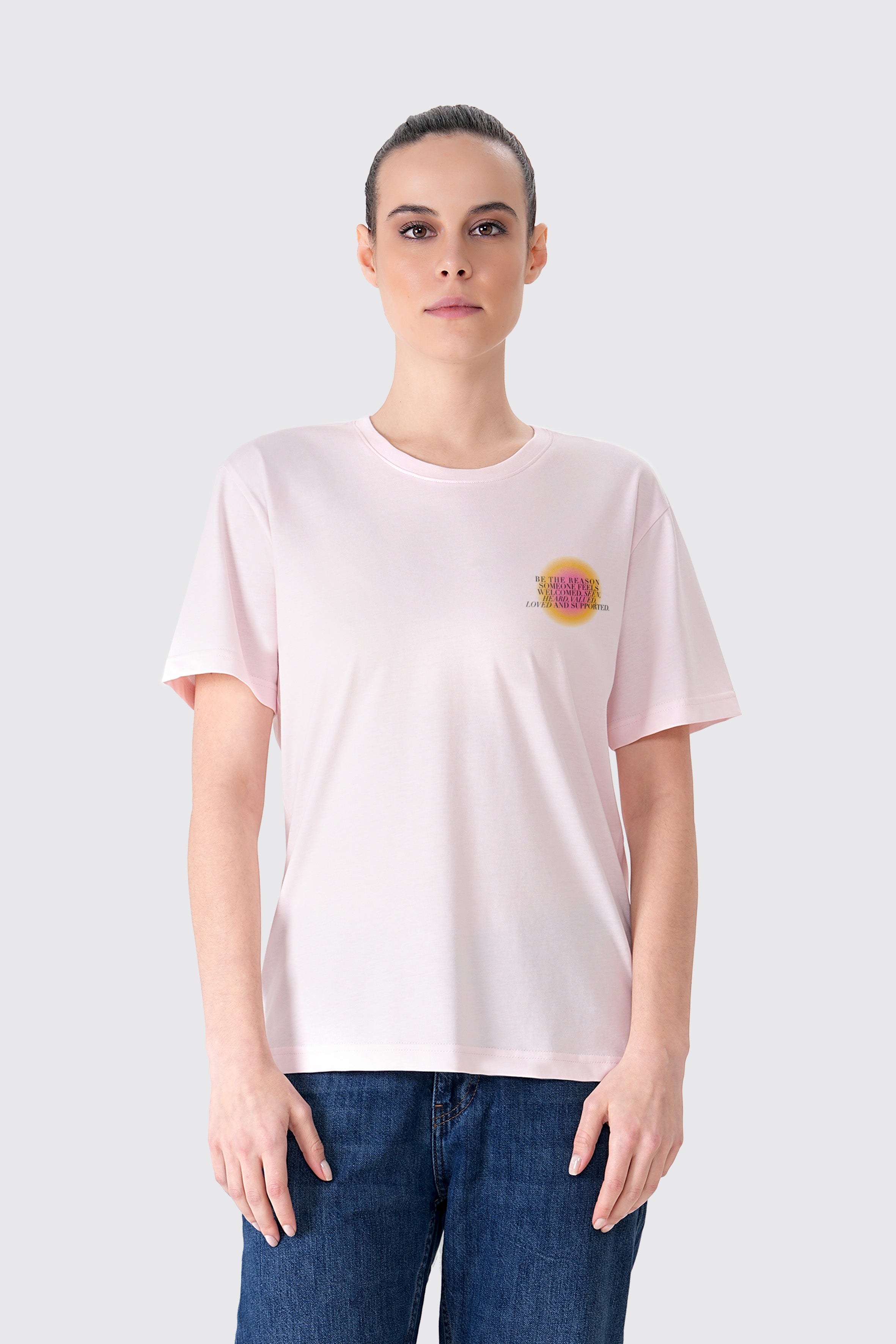 Kadın Baskılı 3'lü Tişört Set; Siyah, Beyaz, Pembe