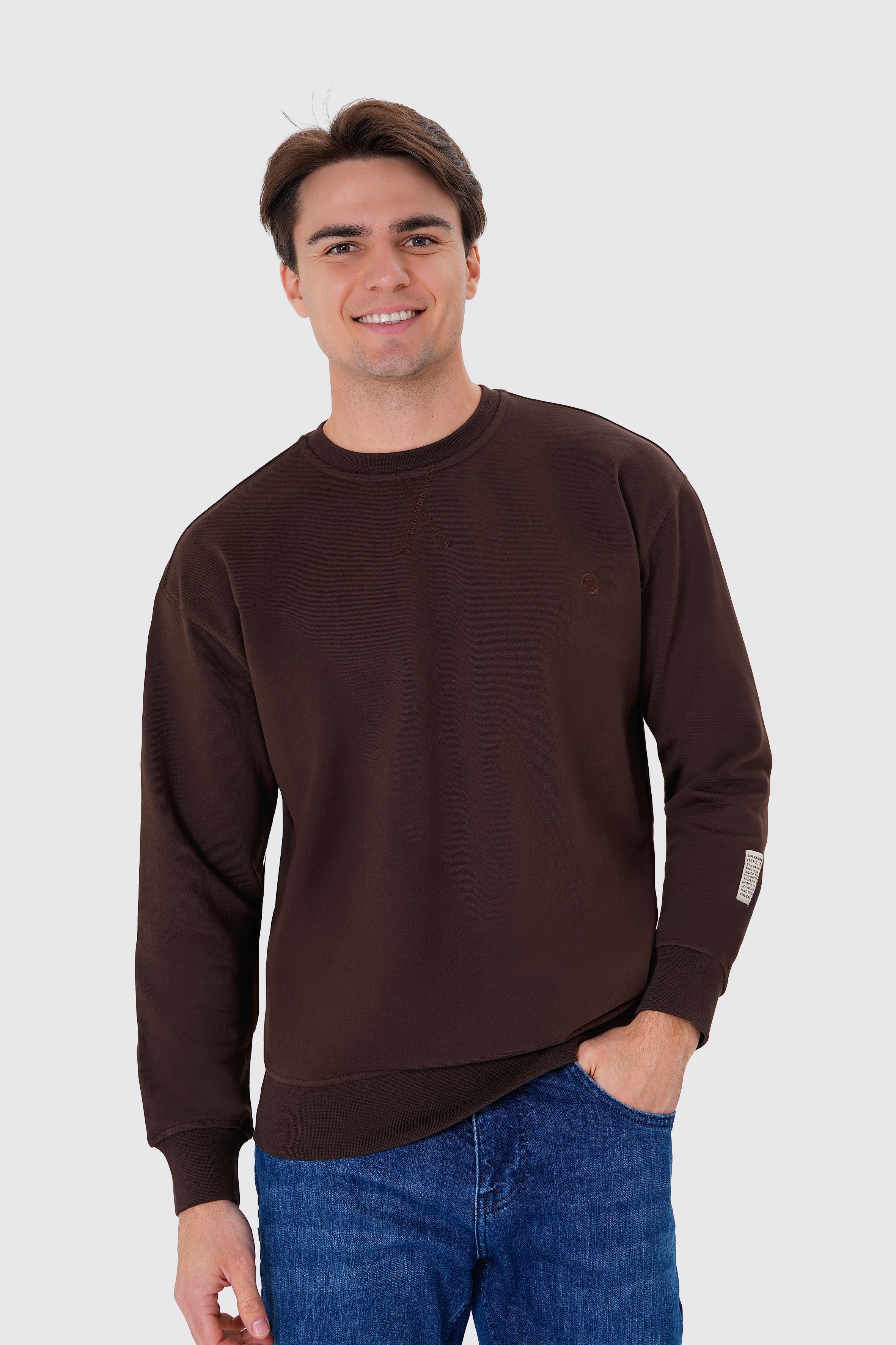 Kahverengi pamuklu erkek regular sweatshirt #Renk_Kahverengi