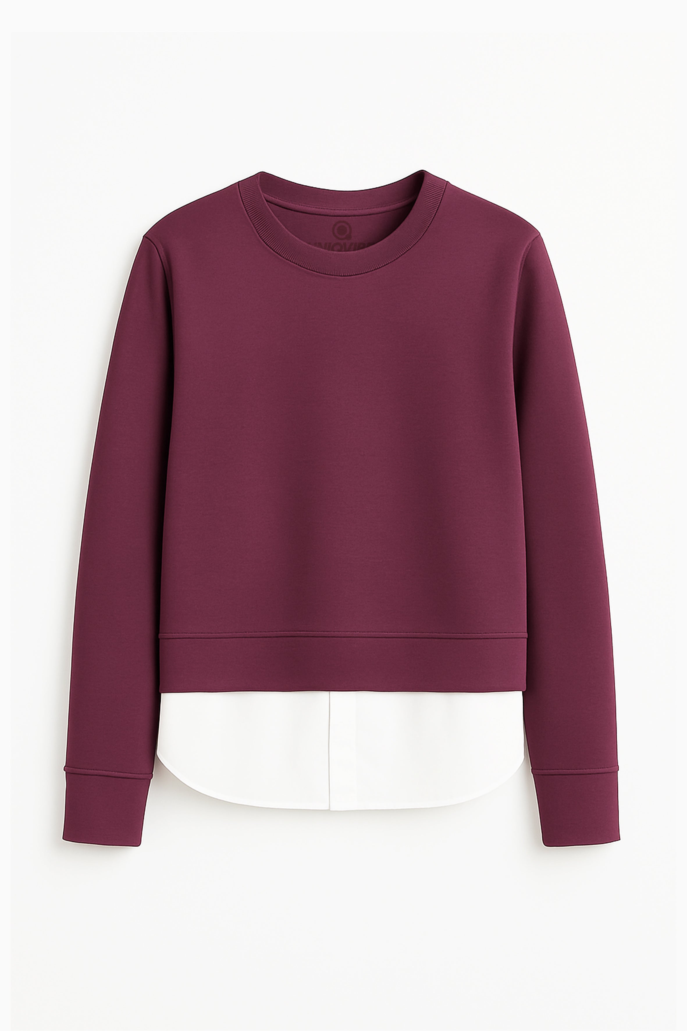 Organik Pamuklu Garnili Kadın Bordo Uzun Kollu Sweatshirt