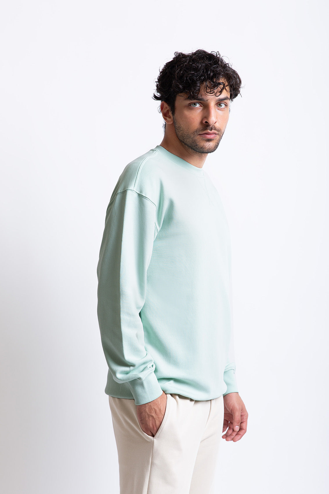 Su Yeşili pamuklu erkek regular sweatshirt #Renk_Su Yeşili