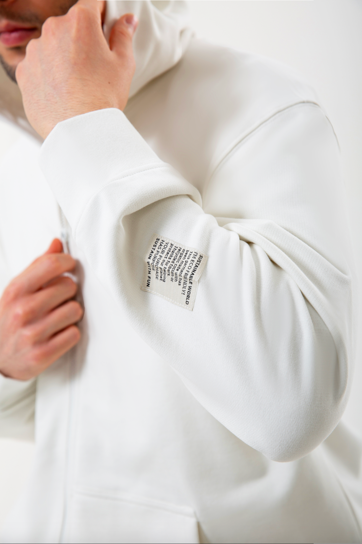 Taş organik pamuklu erkek fermuarlı sweatshirt #Renk_Taş