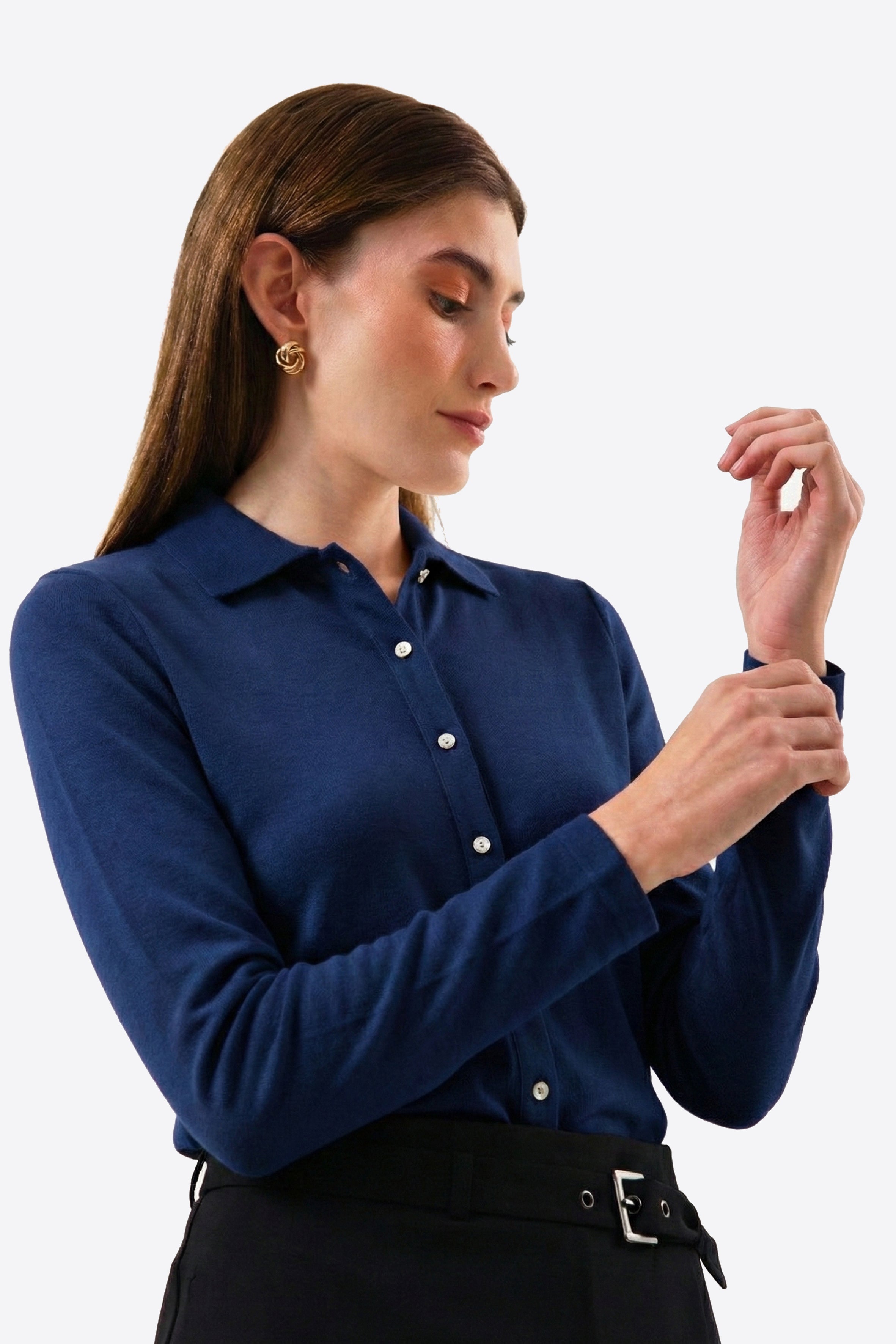 %100 Organik Pamuk Lacivert Dar Kesim / Slim Fit Kadın Gömlek