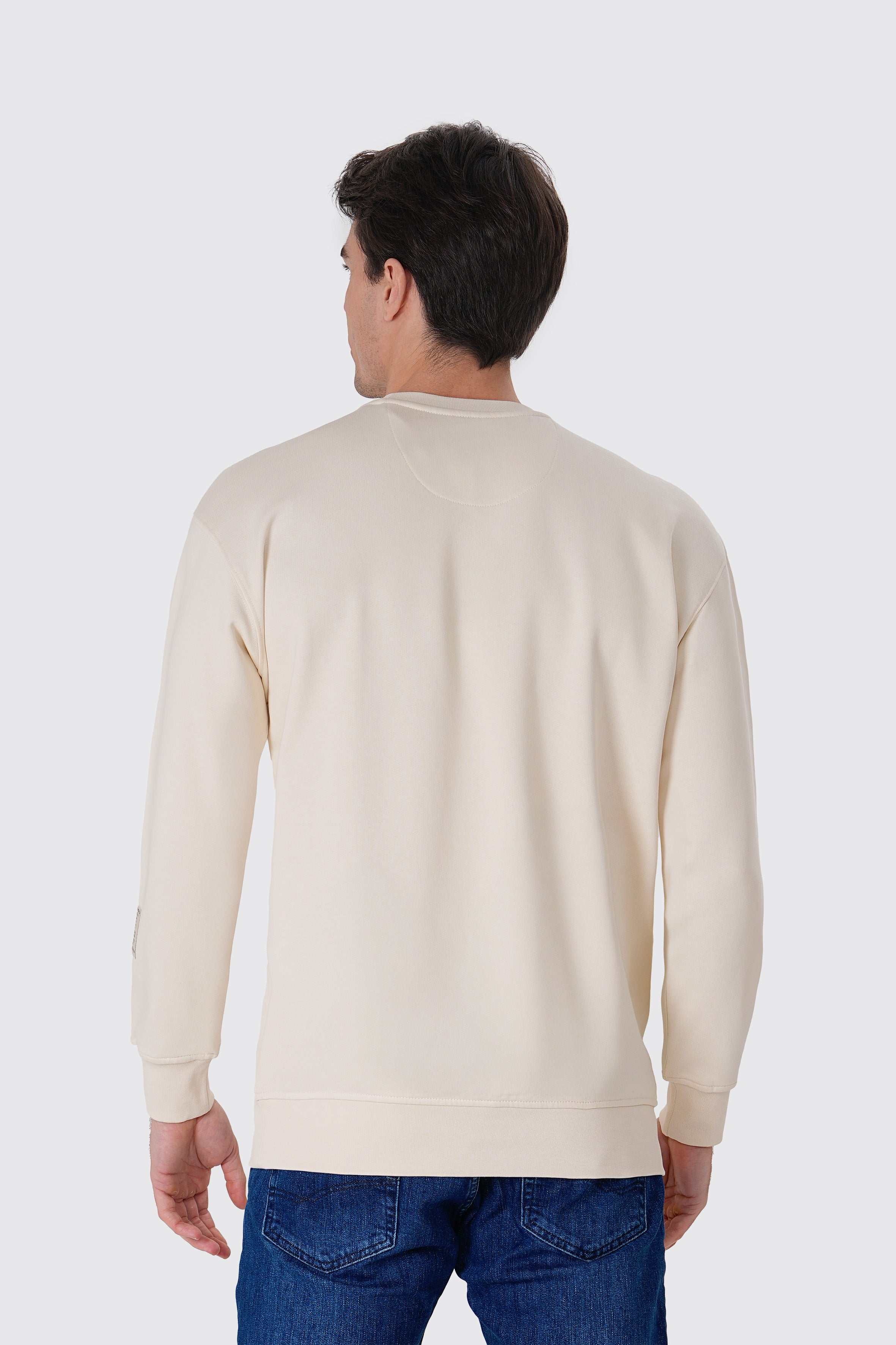 Krem pamuklu erkek regular sweatshirt #Renk_Krem