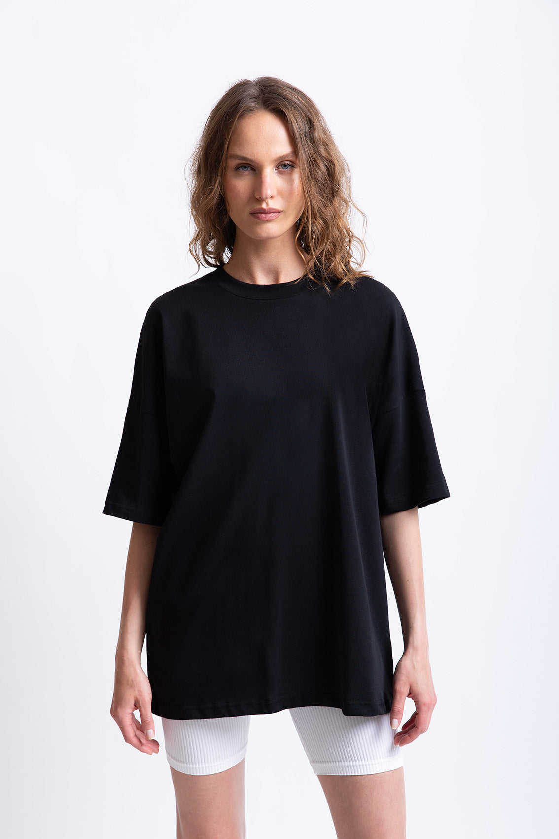 Siyah pamuklu kadın oversize tişört #Renk_Siyah