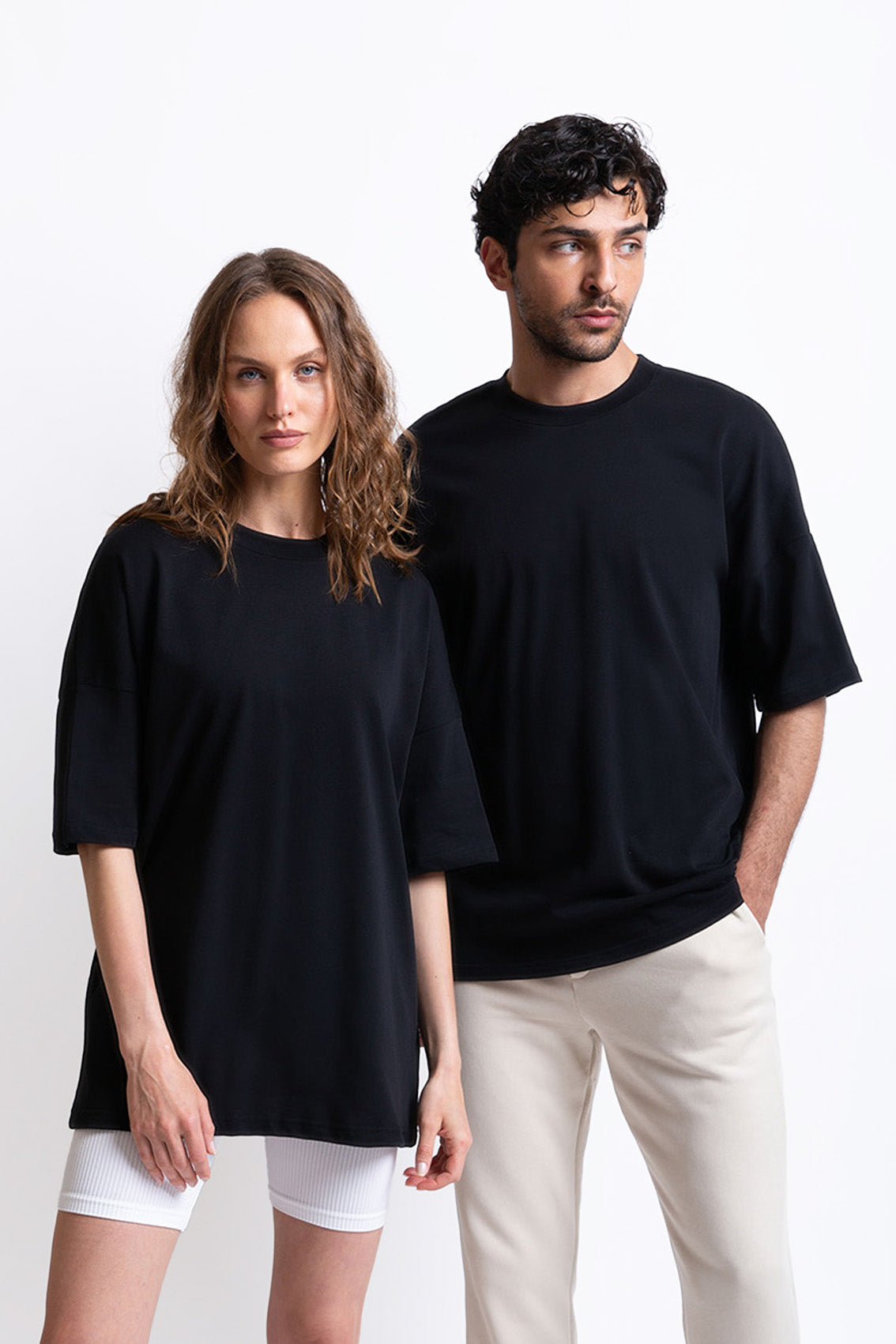 Siyah pamuklu kadın oversize tişört #Renk_Siyah