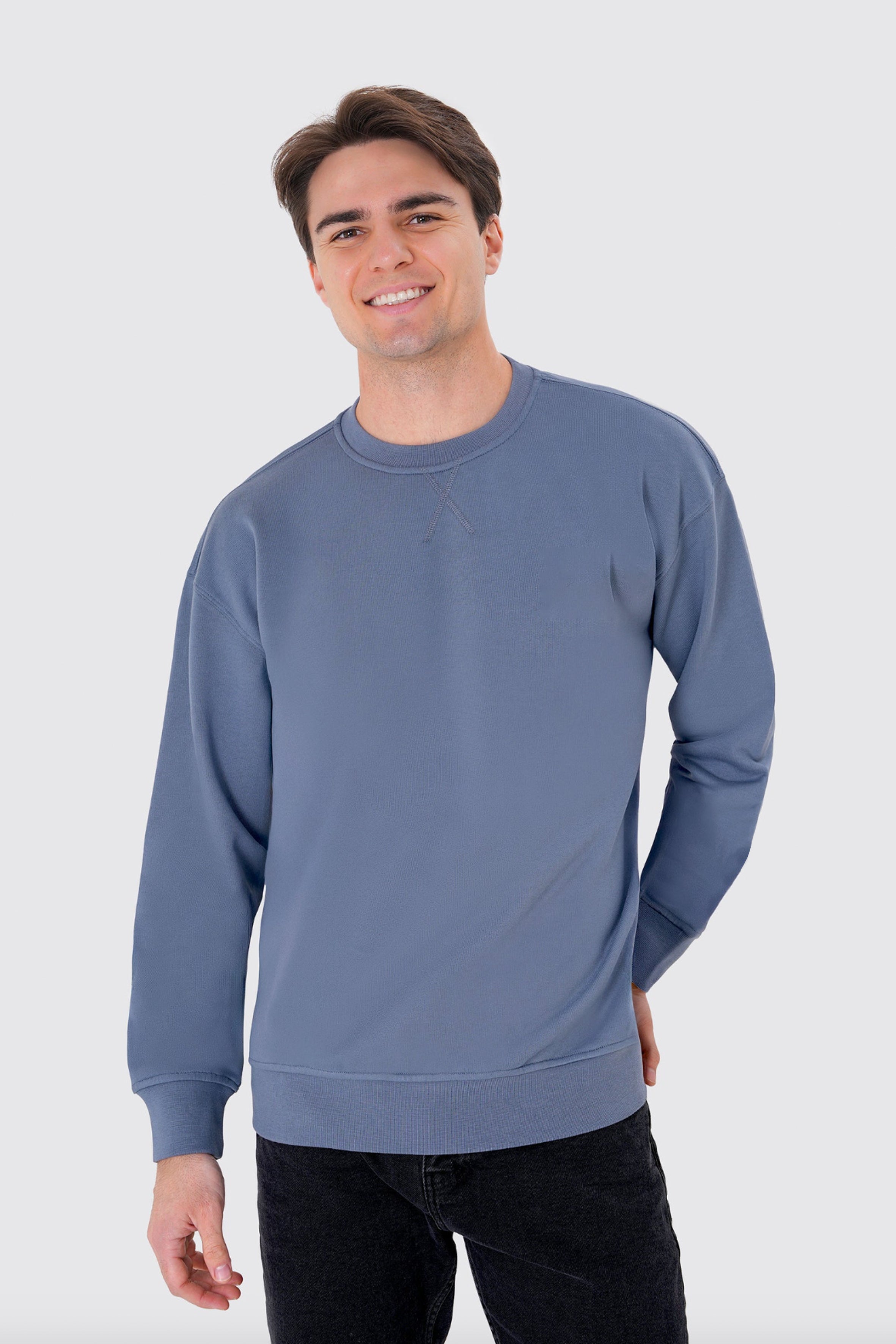 Regular Organik Pamuklu Kurşuni Renk Erkek Sweatshirt