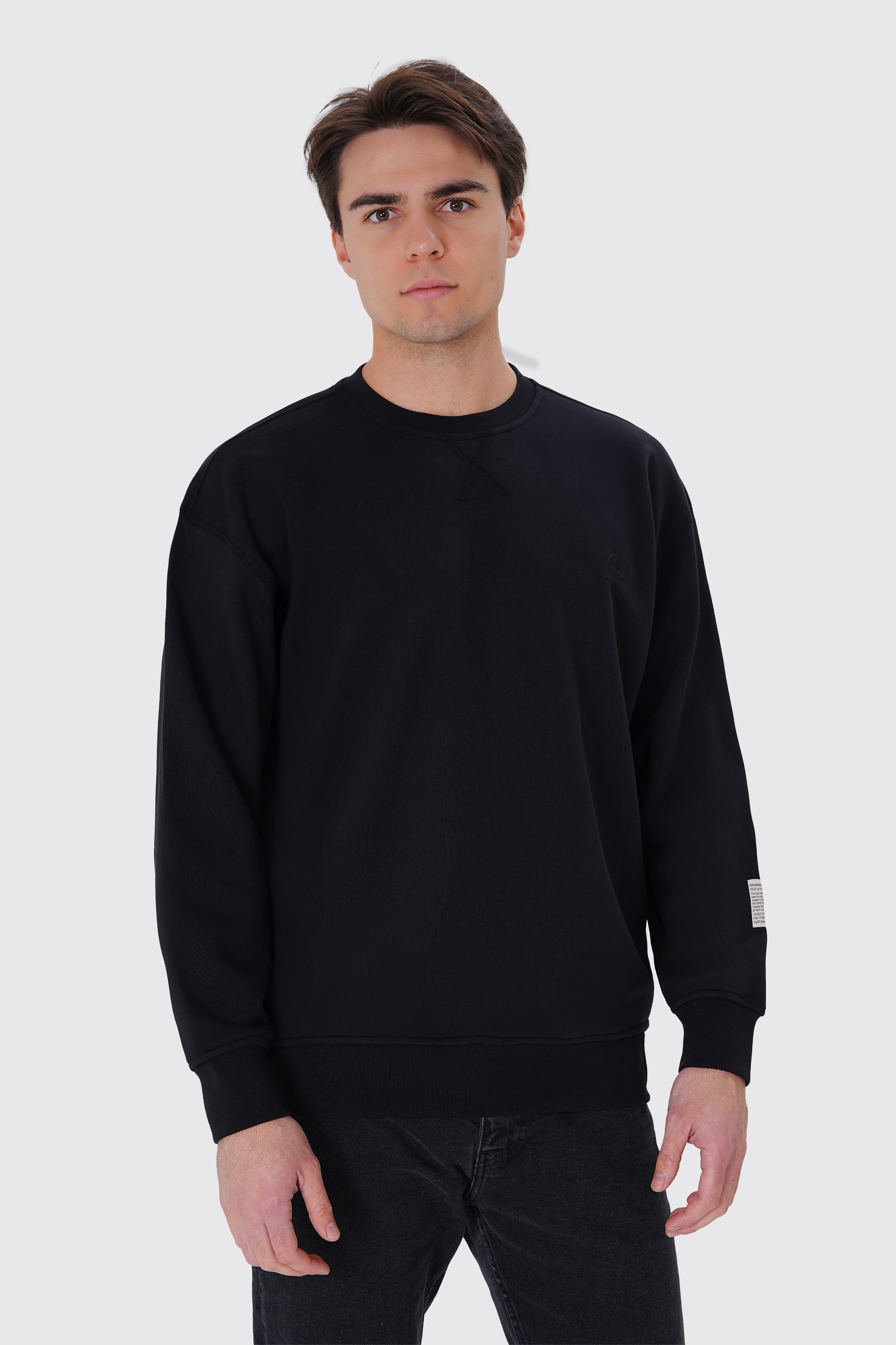 Siyah pamuklu erkek regular sweatshirt #Renk_Siyah