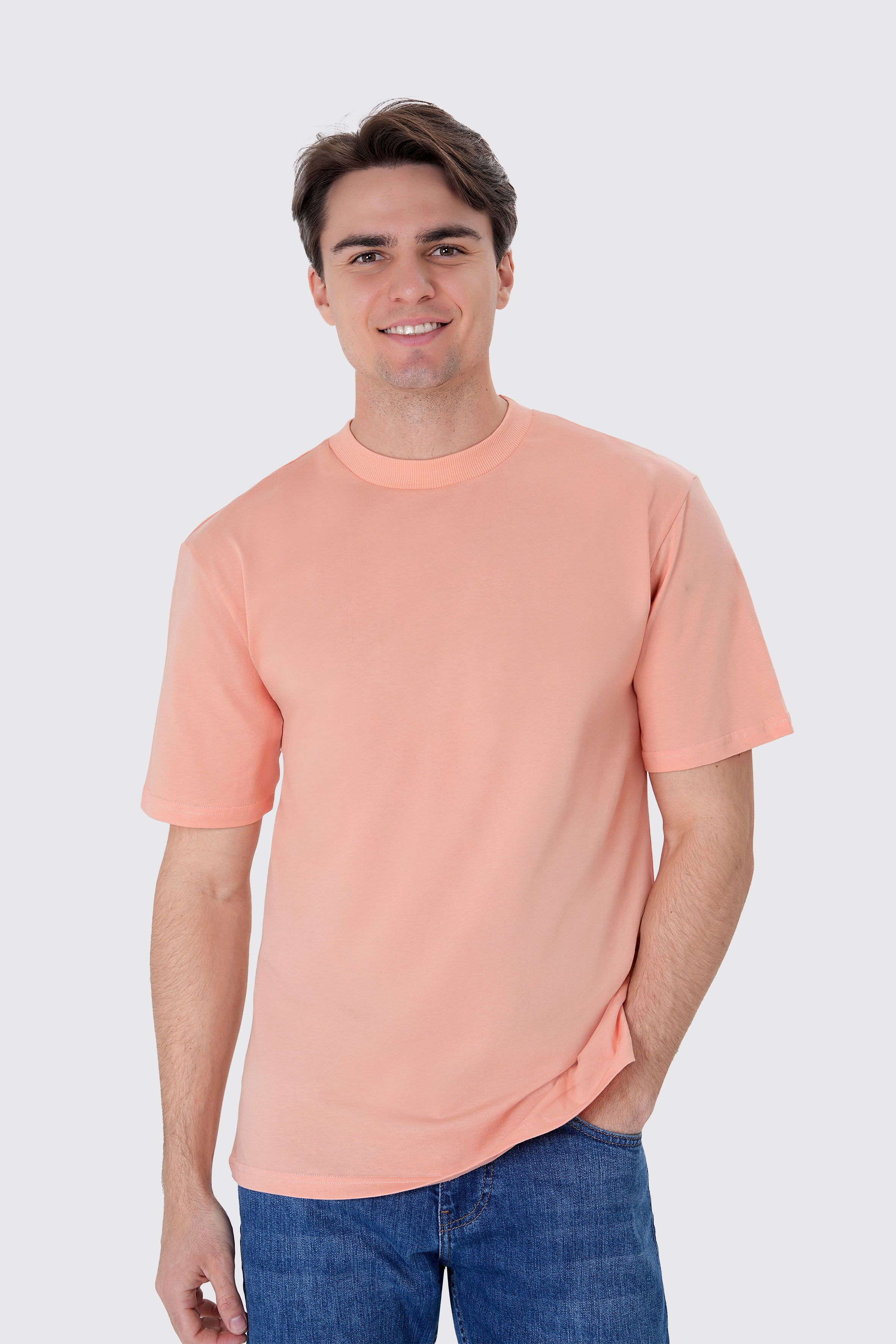 Erkek Somon Rengi Basic Tişört | %100 Pamuk Kumaş | Rahat Kalıp Günlük Stil | Minimalist Tasarım