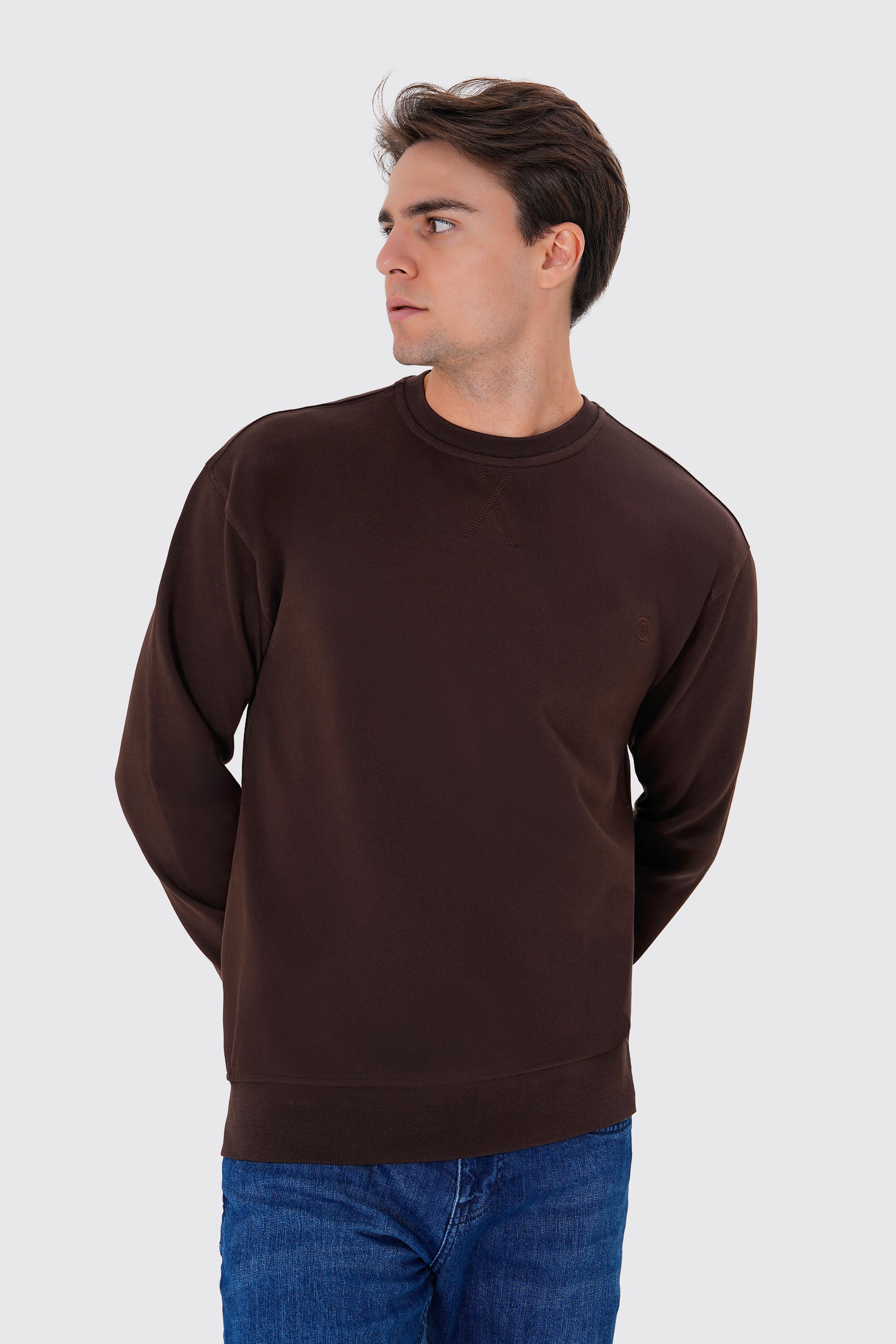 Kahverengi pamuklu erkek regular sweatshirt #Renk_Kahverengi