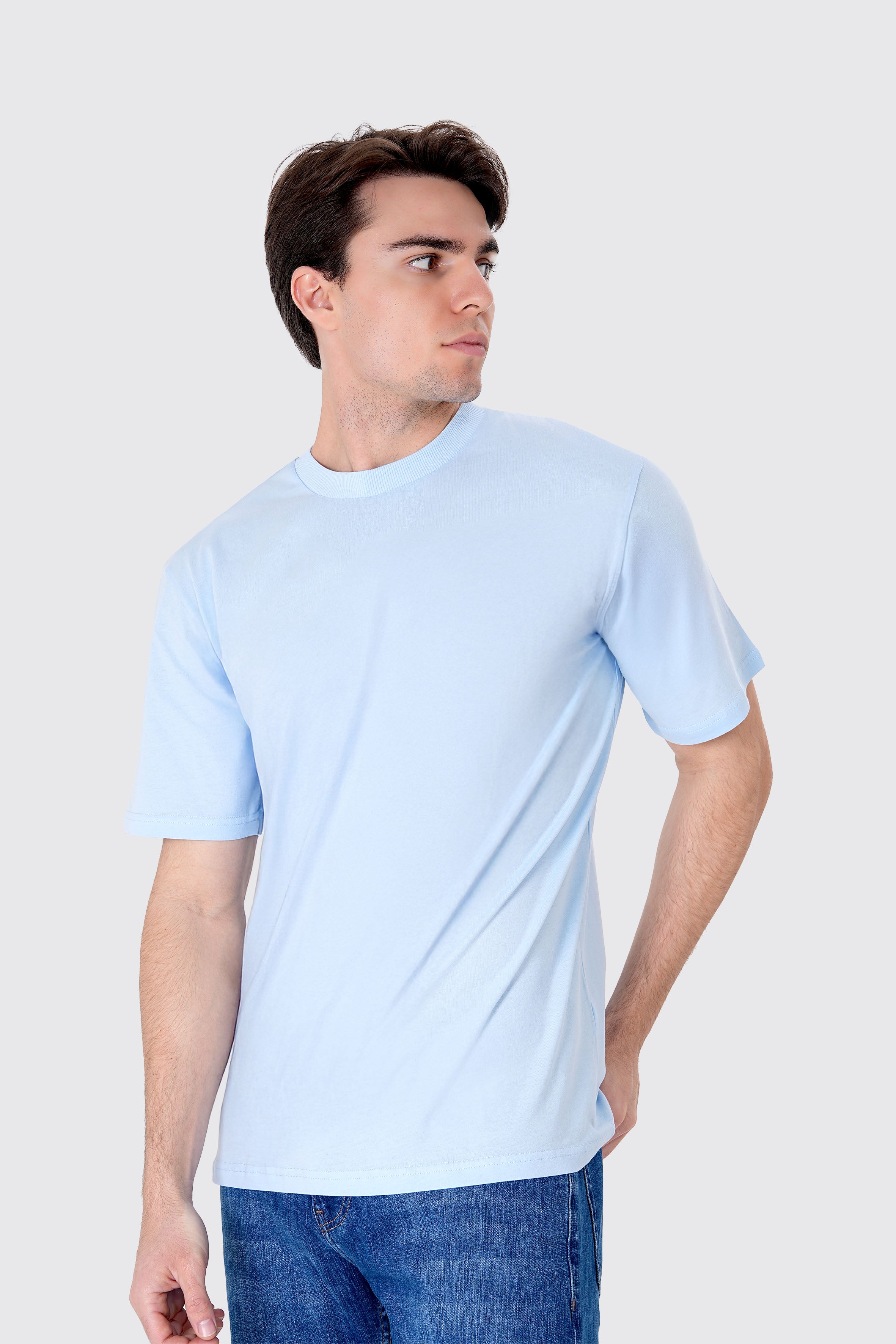 Erkek Mavi Basic Tişört | %100 Pamuk Kumaş | Rahat Kalıp Günlük Stil | Minimalist Tasarım