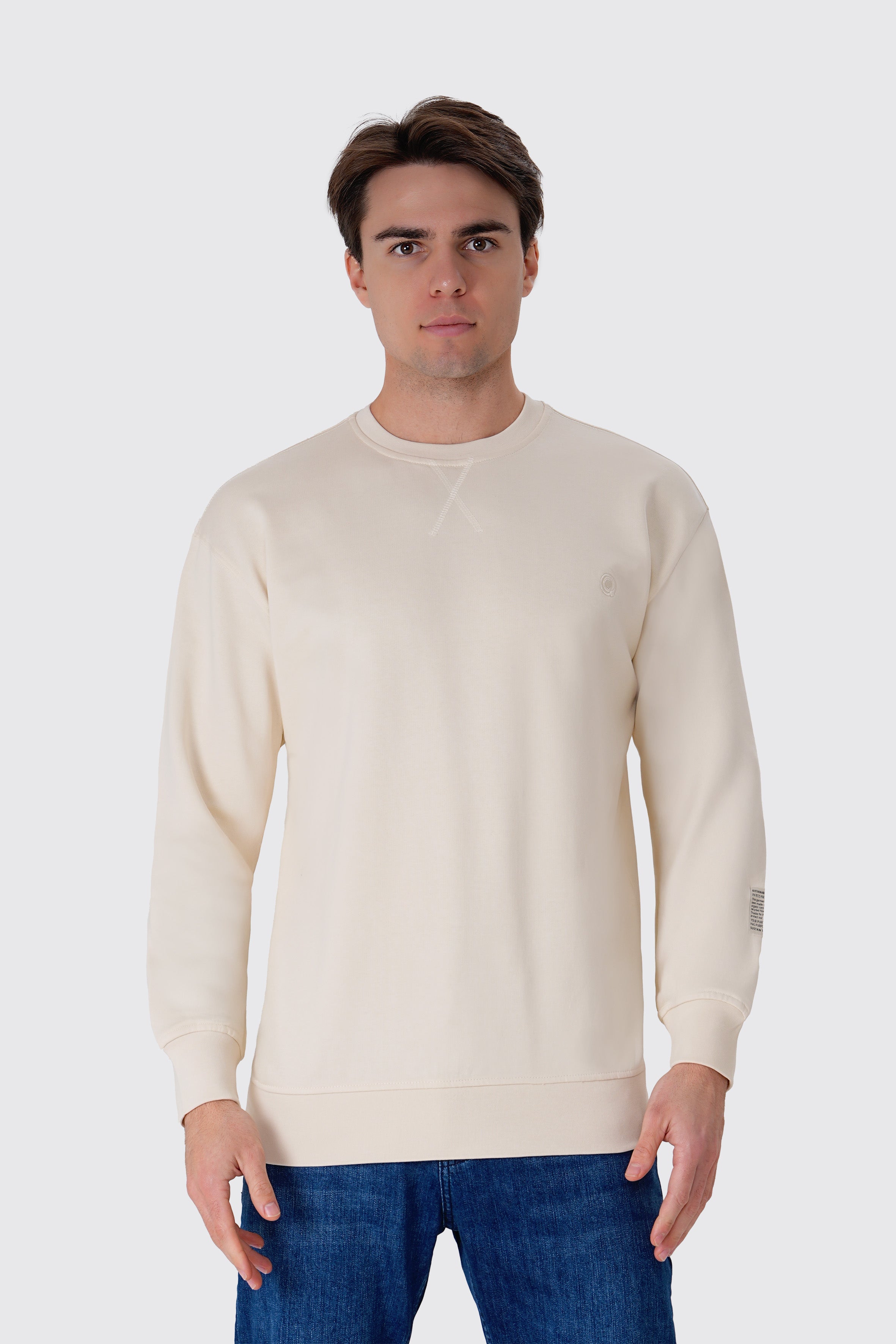 Krem pamuklu erkek regular sweatshirt #Renk_Krem