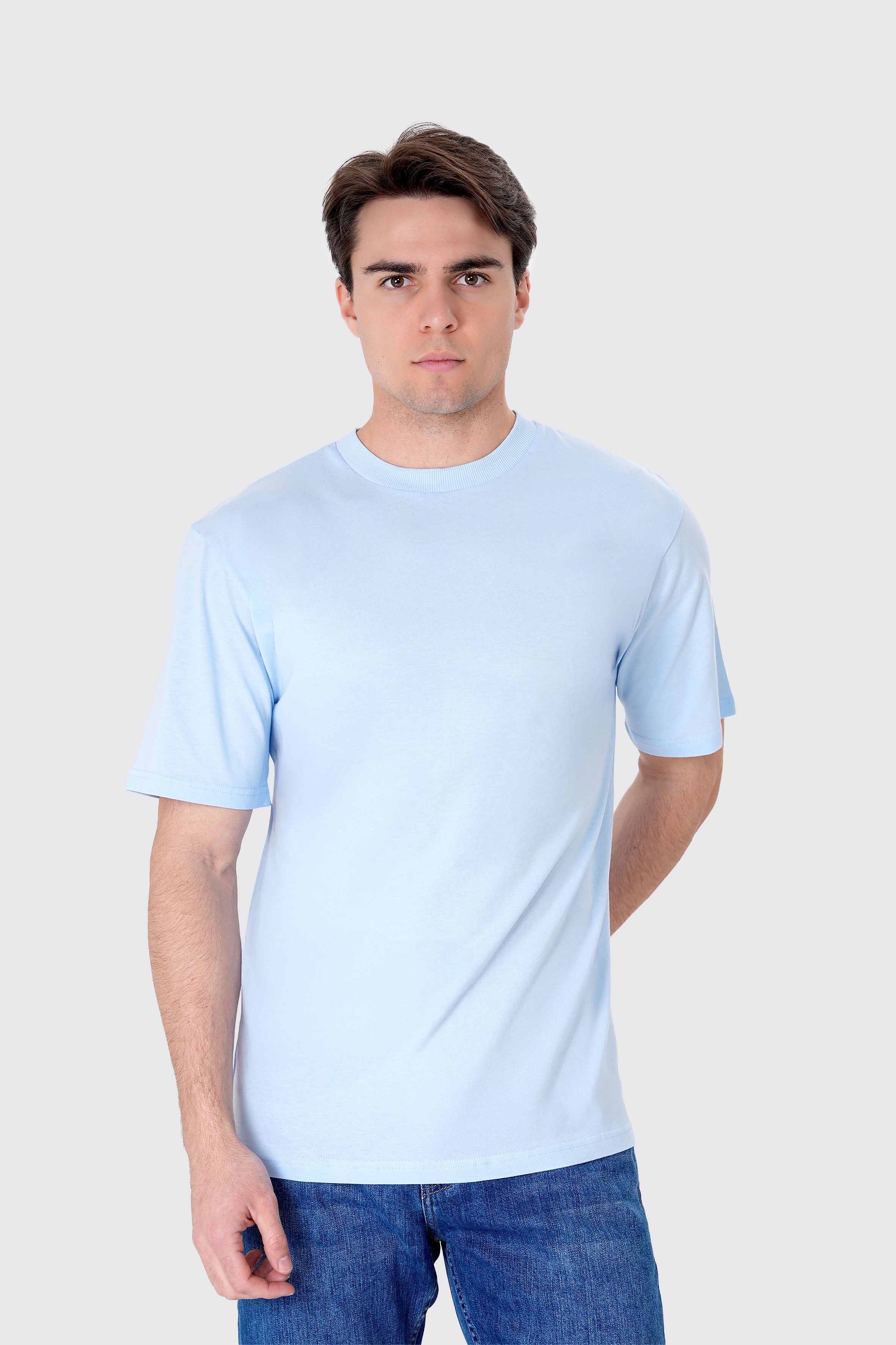 Erkek Mavi Basic Tişört | %100 Pamuk Kumaş | Rahat Kalıp Günlük Stil | Minimalist Tasarım