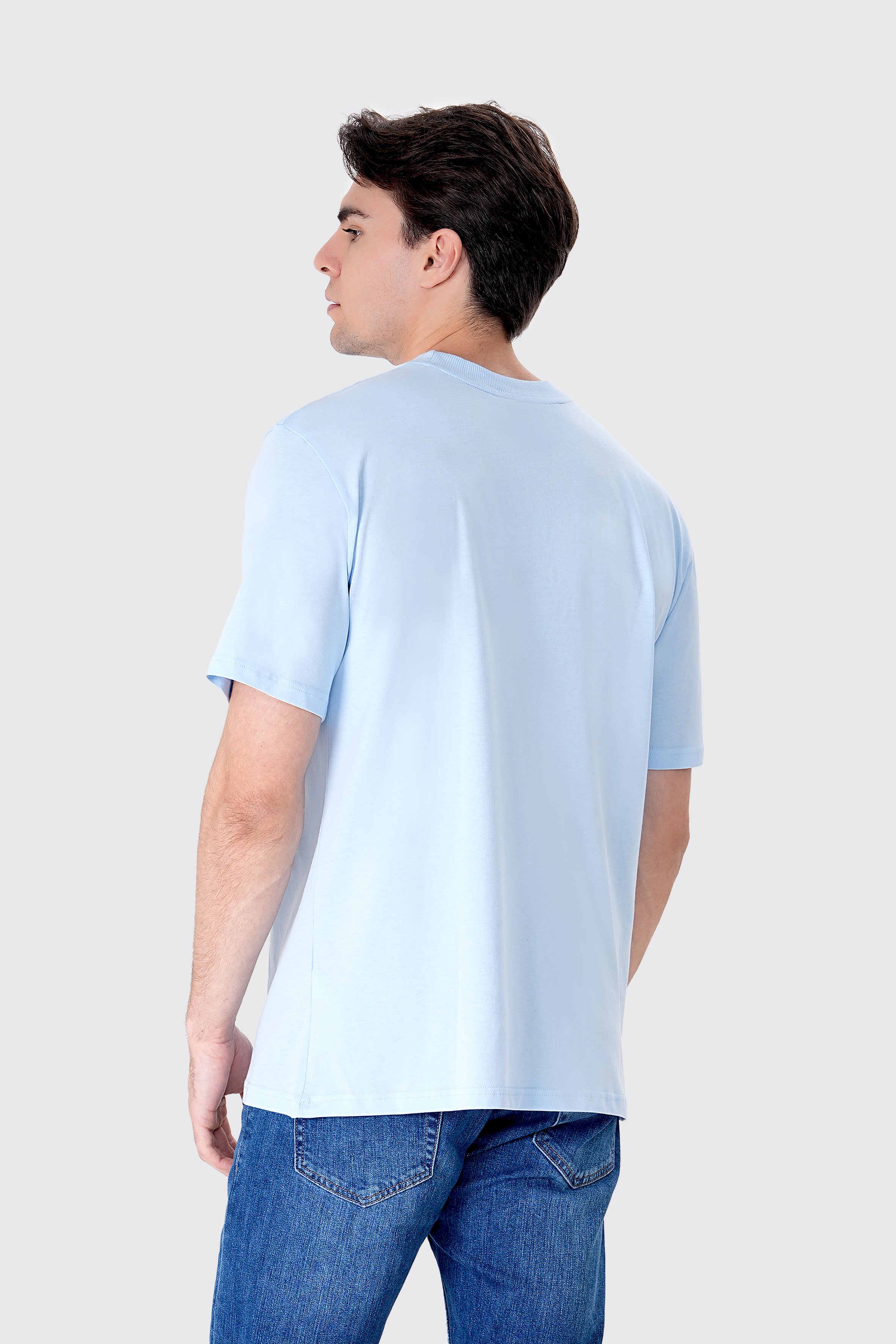 Erkek Mavi Basic Tişört | %100 Pamuk Kumaş | Rahat Kalıp Günlük Stil | Minimalist Tasarım