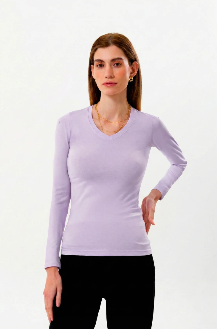 %100 Organik Pamuk Kadın V Yaka 2’li Set – Lila & Antrasit