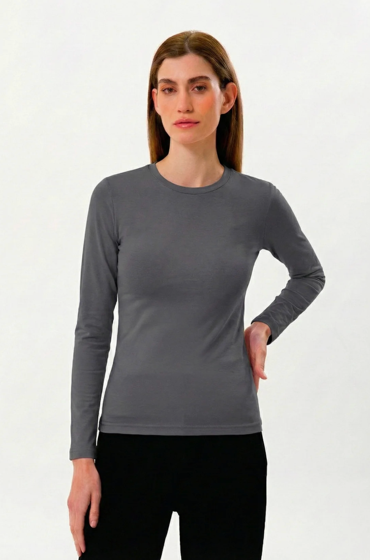 %100 Organik Pamuk Kadın Bisiklet Yaka 2’li Set – Antrasit & Pembe