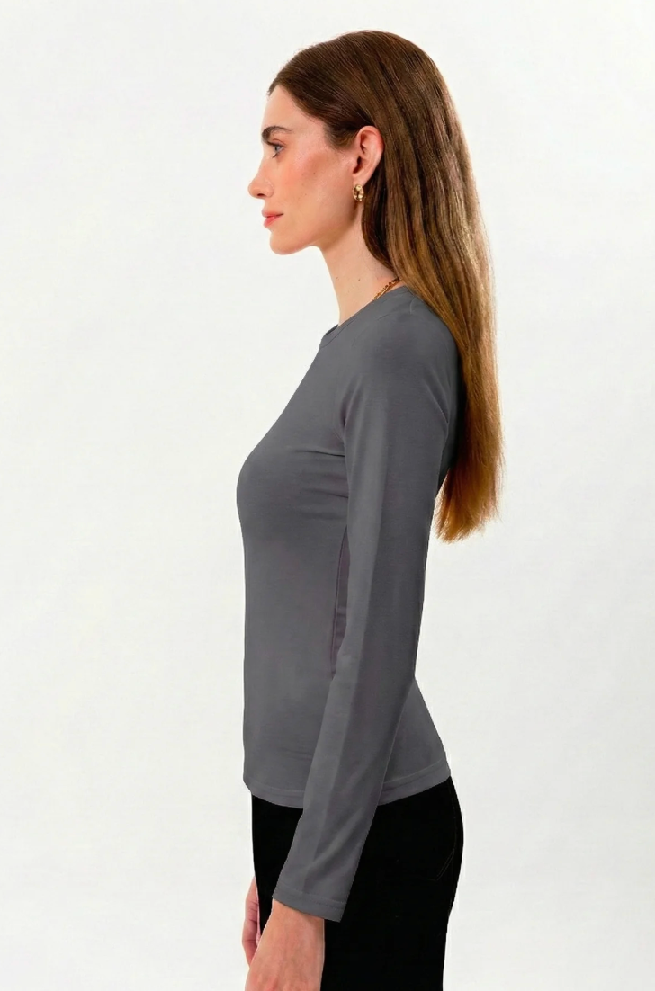 %100 Organik Pamuk Kadın Bisiklet Yaka 2’li Set – Antrasit & Pembe