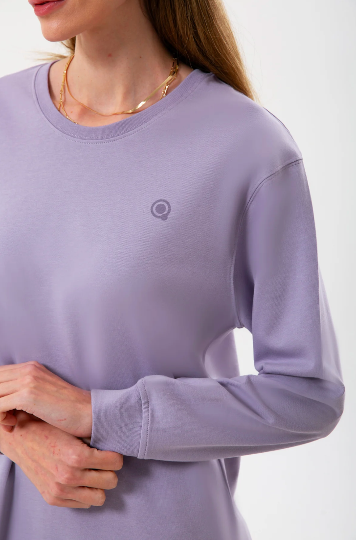 %100 Organik Pamuk Kadın Bisiklet Yaka Ribanalı 2’li Set – Lila & Beyaz