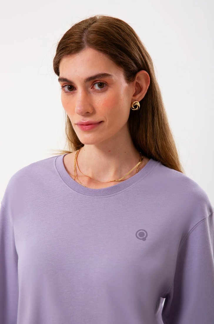 %100 Organik Pamuk Kadın Bisiklet Yaka Ribanalı 2’li Set – Lila & Beyaz