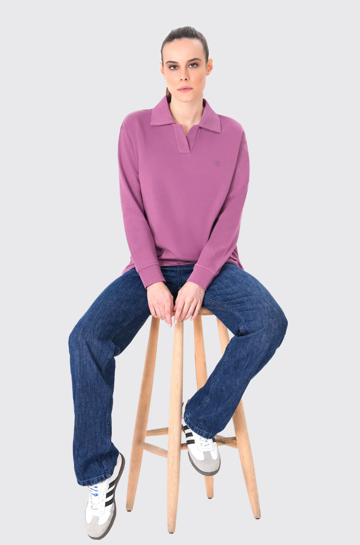 %100 Organik Pamuk Kadın Polo Yaka 2’li Set – Mor & Siyah