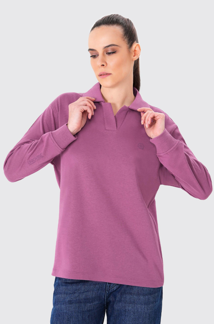 %100 Organik Pamuk Kadın Polo Yaka 2’li Set – Mor & Siyah