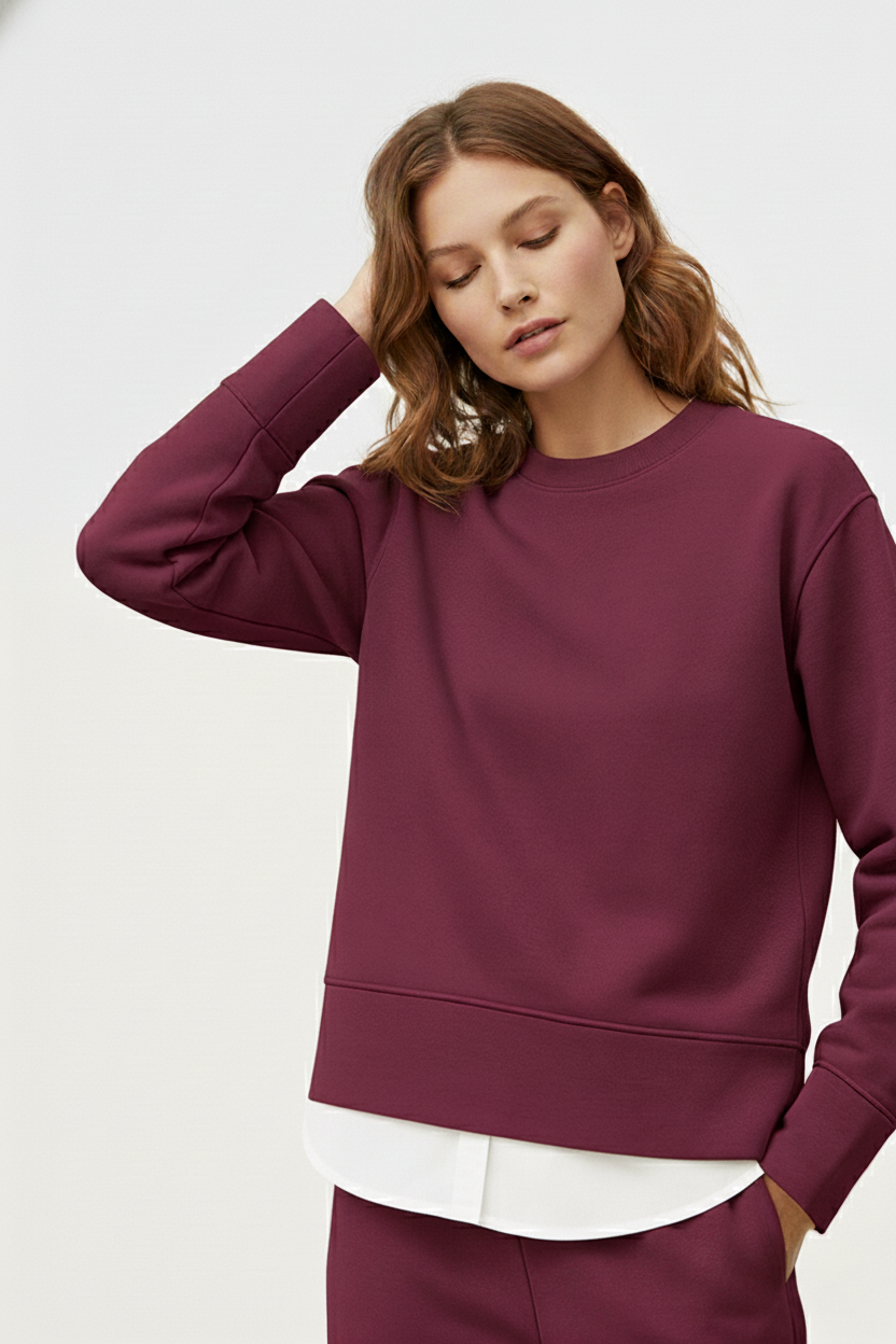 Organik Pamuklu Garnili Kadın Bordo Uzun Kollu Sweatshirt