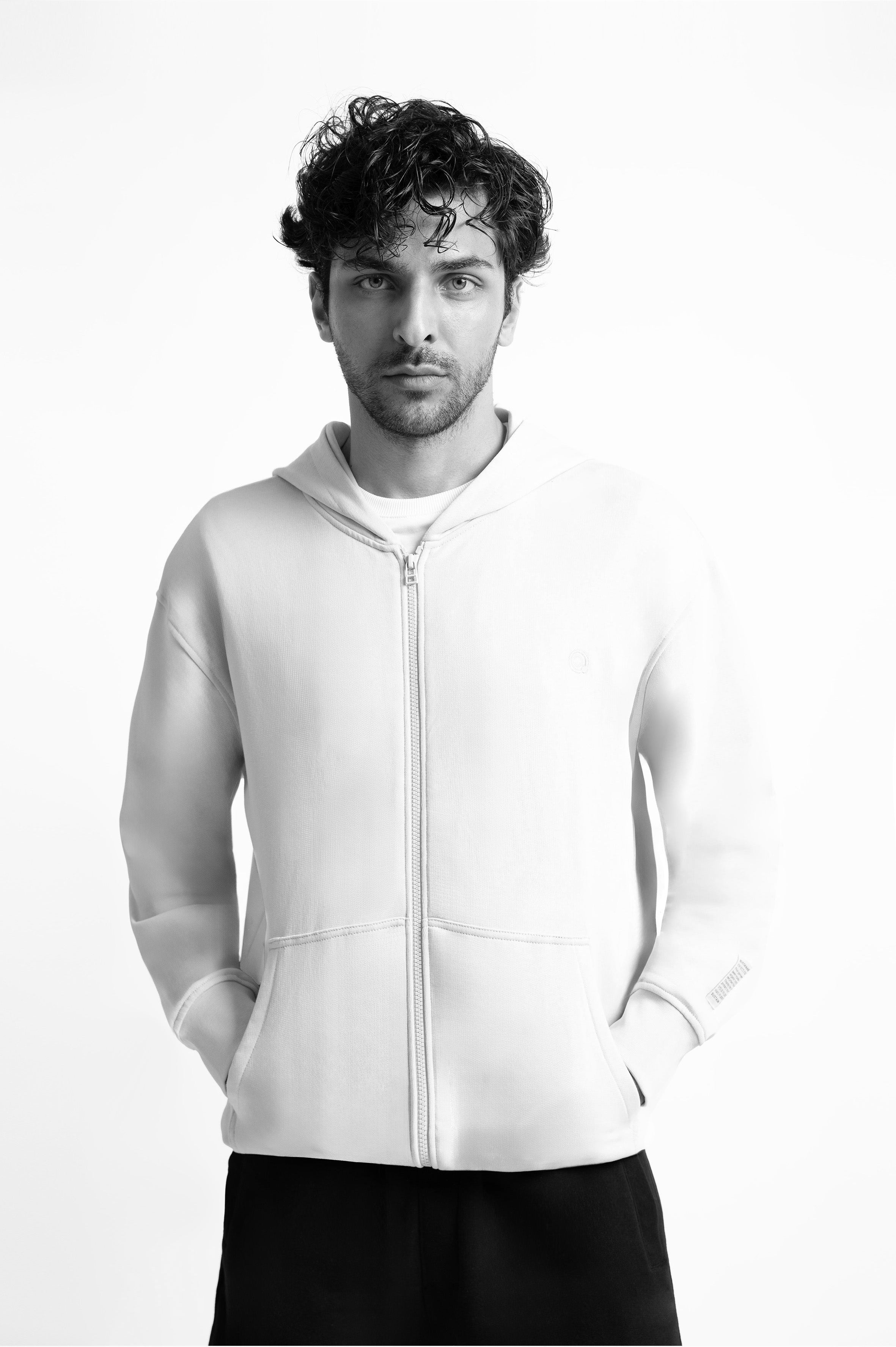 Taş pamuklu erkek fermuarlı sweatshirt #Renk_Taş