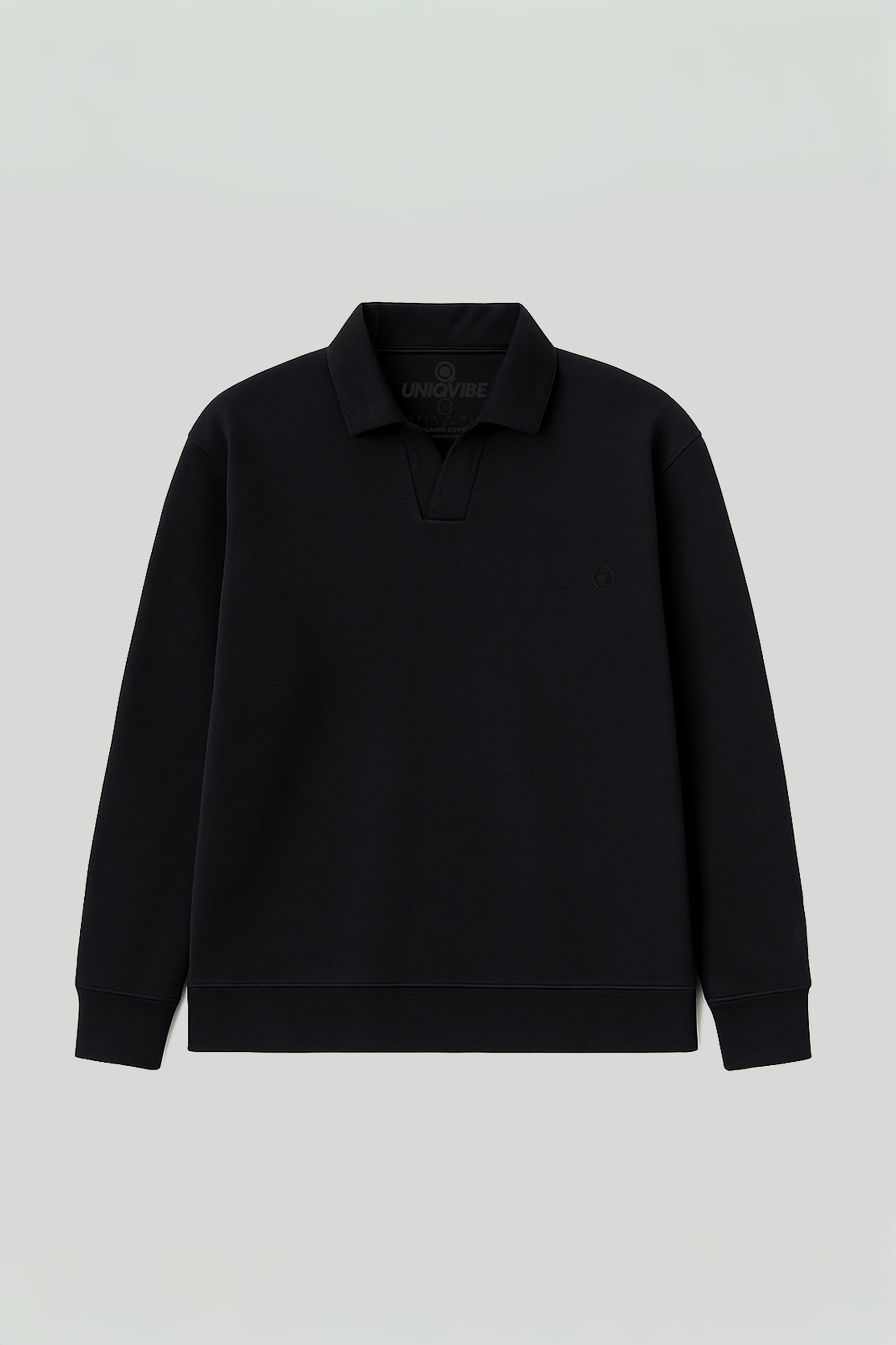 %100 organik pamuk kadın siyah renk polo yaka sweatshirt #Renk_Siyah