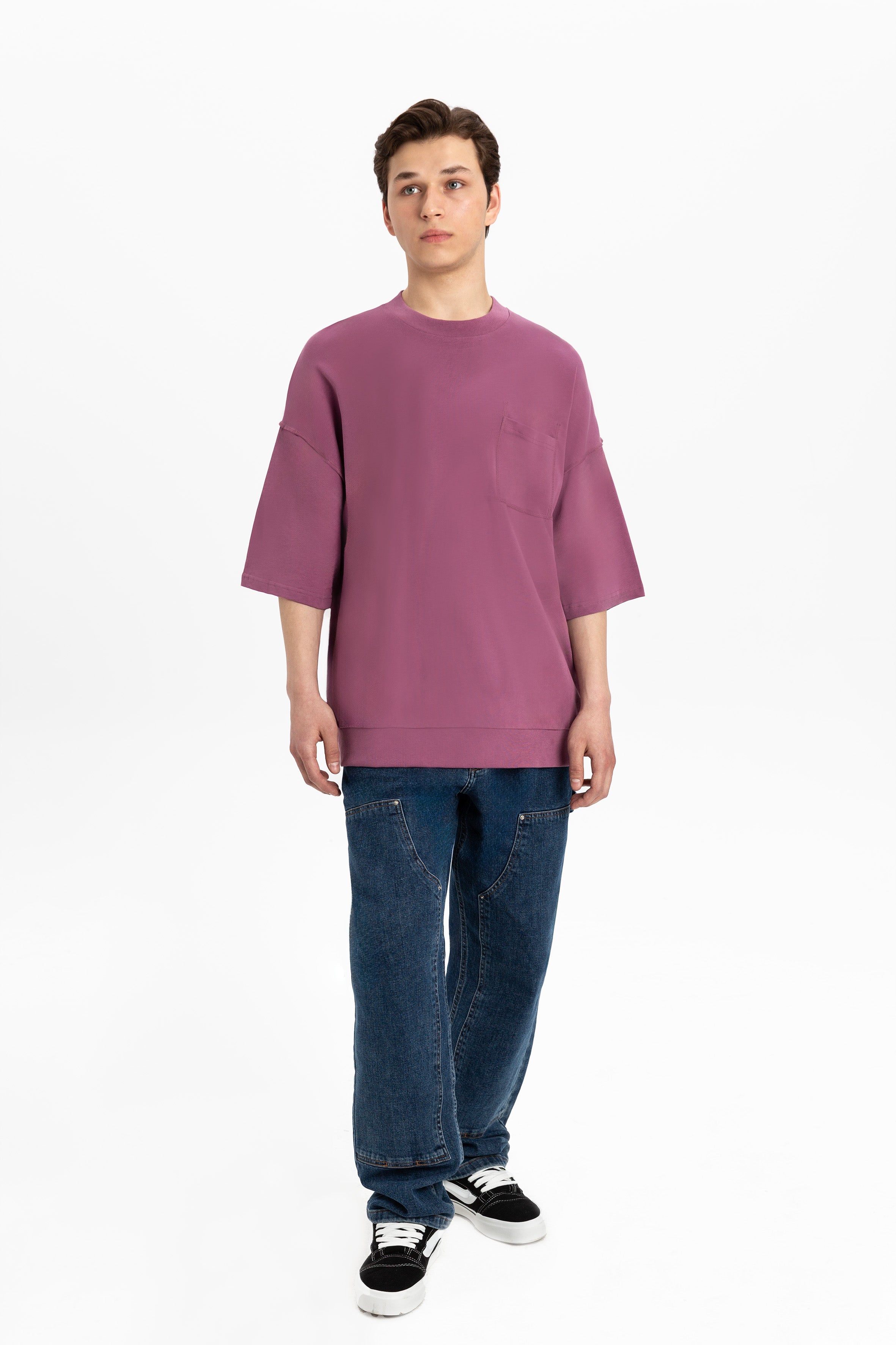 Mor cepli oversize pamuklu erkek tişört #Renk_Mor