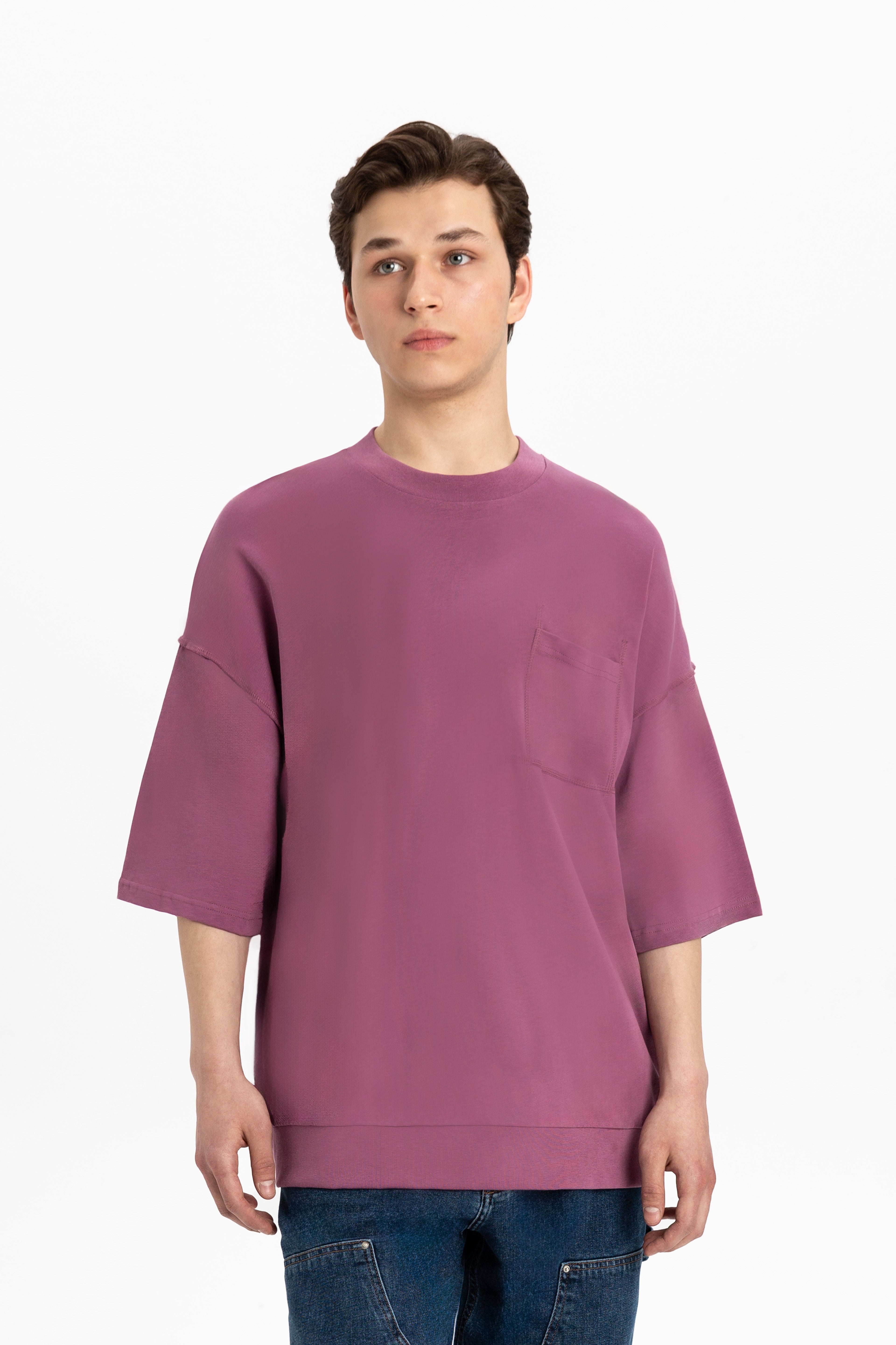 Mor cepli oversize pamuklu erkek tişört #Renk_Mor