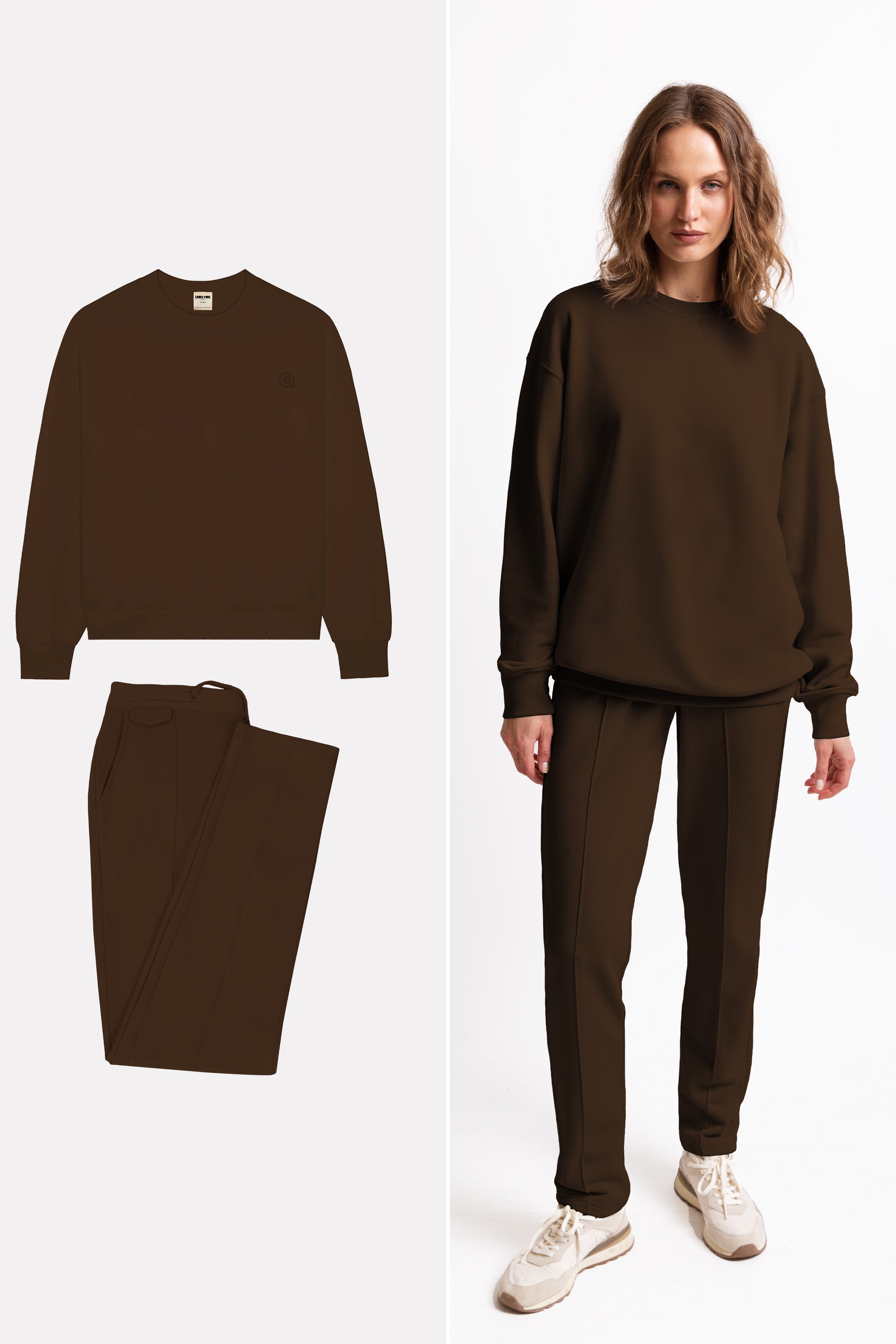 2 Parçalı Kadın Kahverengi Regular Üst ve Sweatpant Set