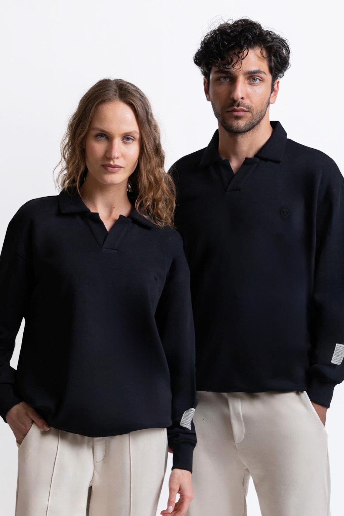 Polo Yaka Organik Pamuklu Erkek Siyah Sweatshirt