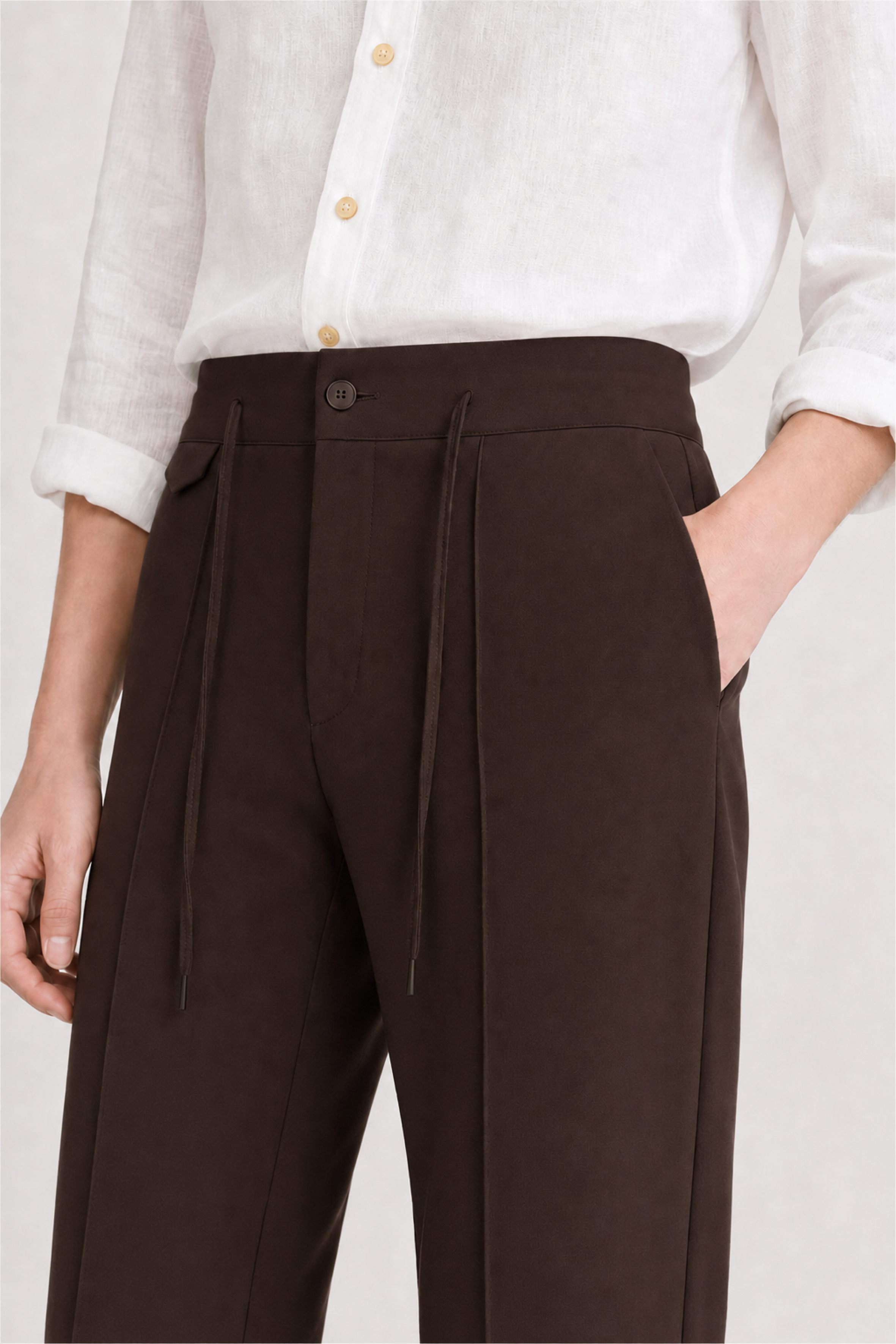 UNIQVIBE koyu kahverengi kadın sweatpant bel, bağcık, düğme ve cep detayı