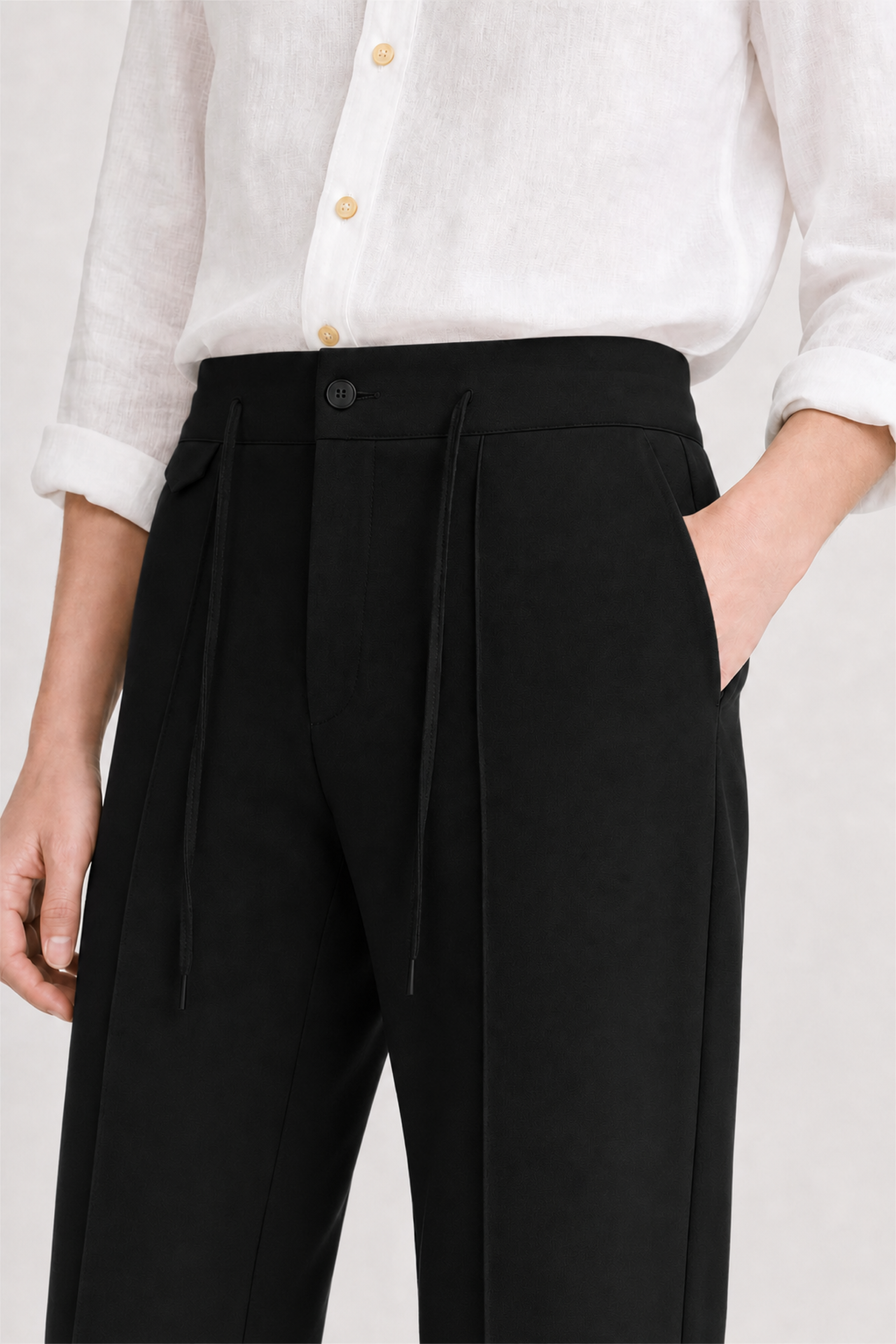 UNIQVIBE siyah kadın sweatpant bel, bağcık, düğme ve cep detayı