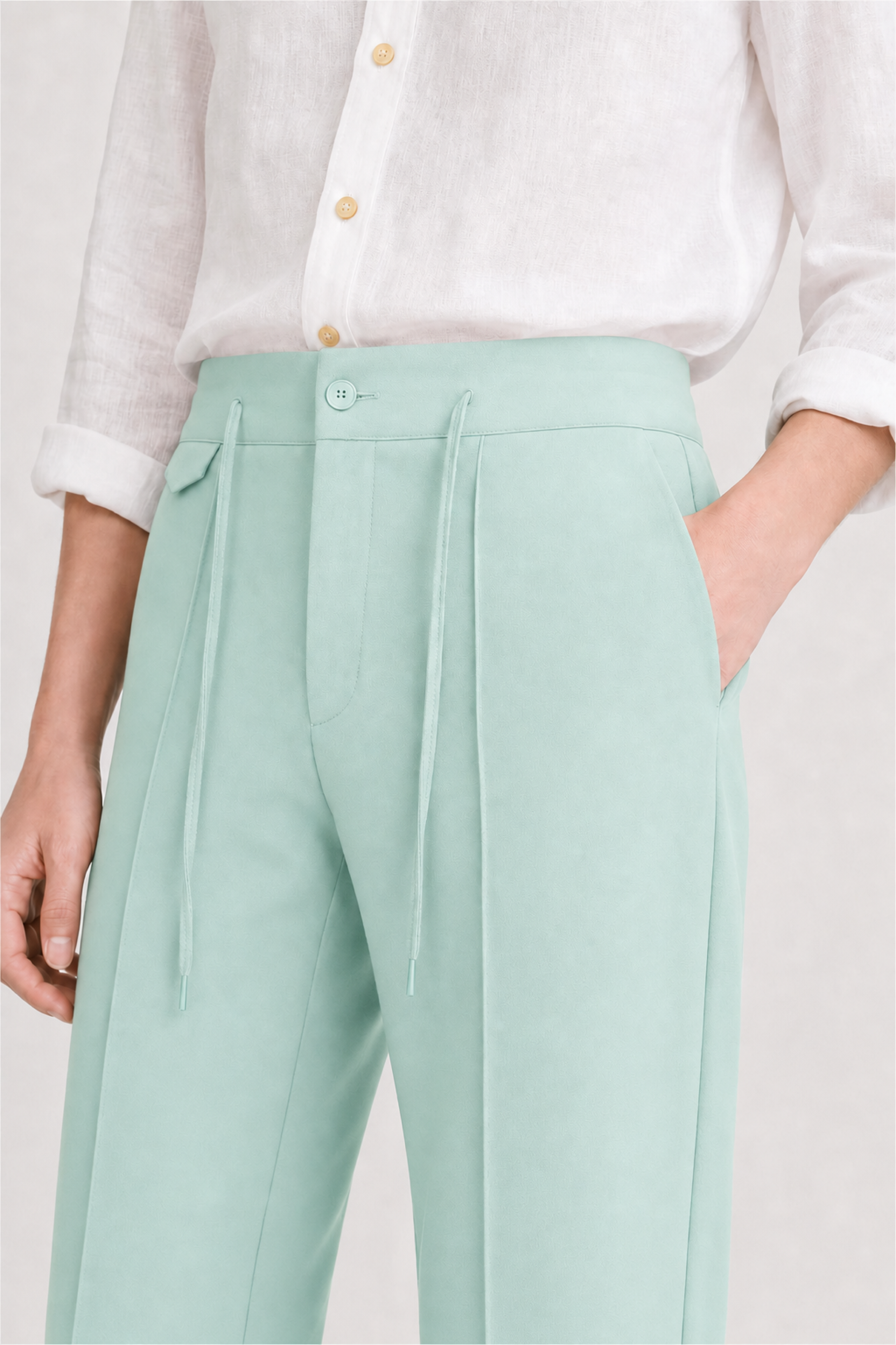 UNIQVIBE su yeşili kadın sweatpant bel, bağcık, düğme ve cep detayı