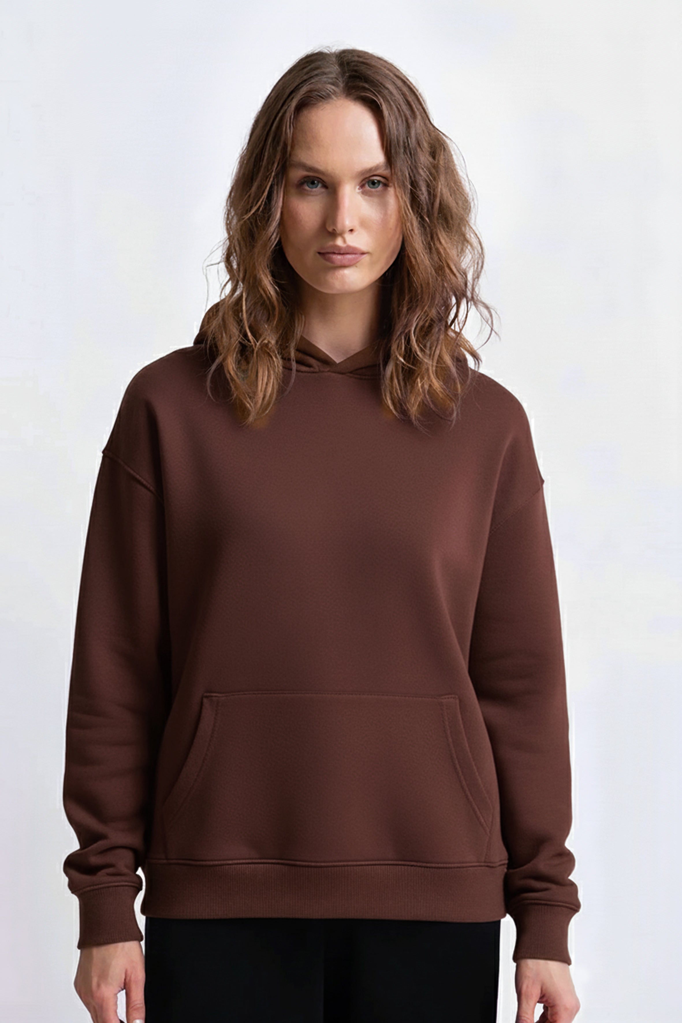 Kahverengi pamuklu kadın kapüşonlu hoodie #Renk_Kahverengi