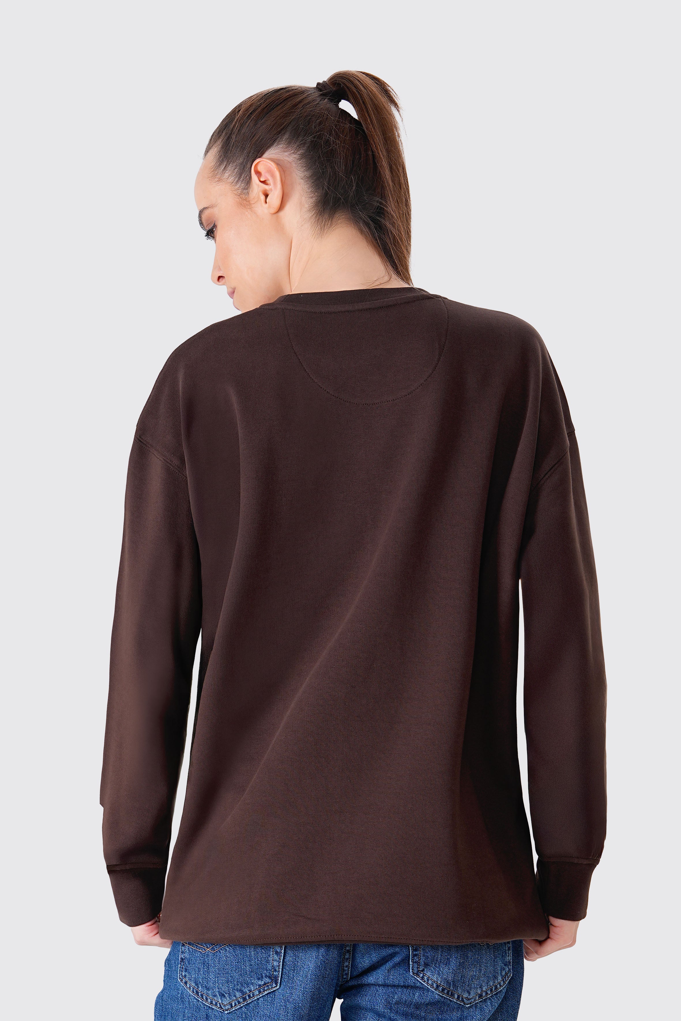 Kahverengi pamuklu kadın regular sweatshirt #Renk_Kahverengi