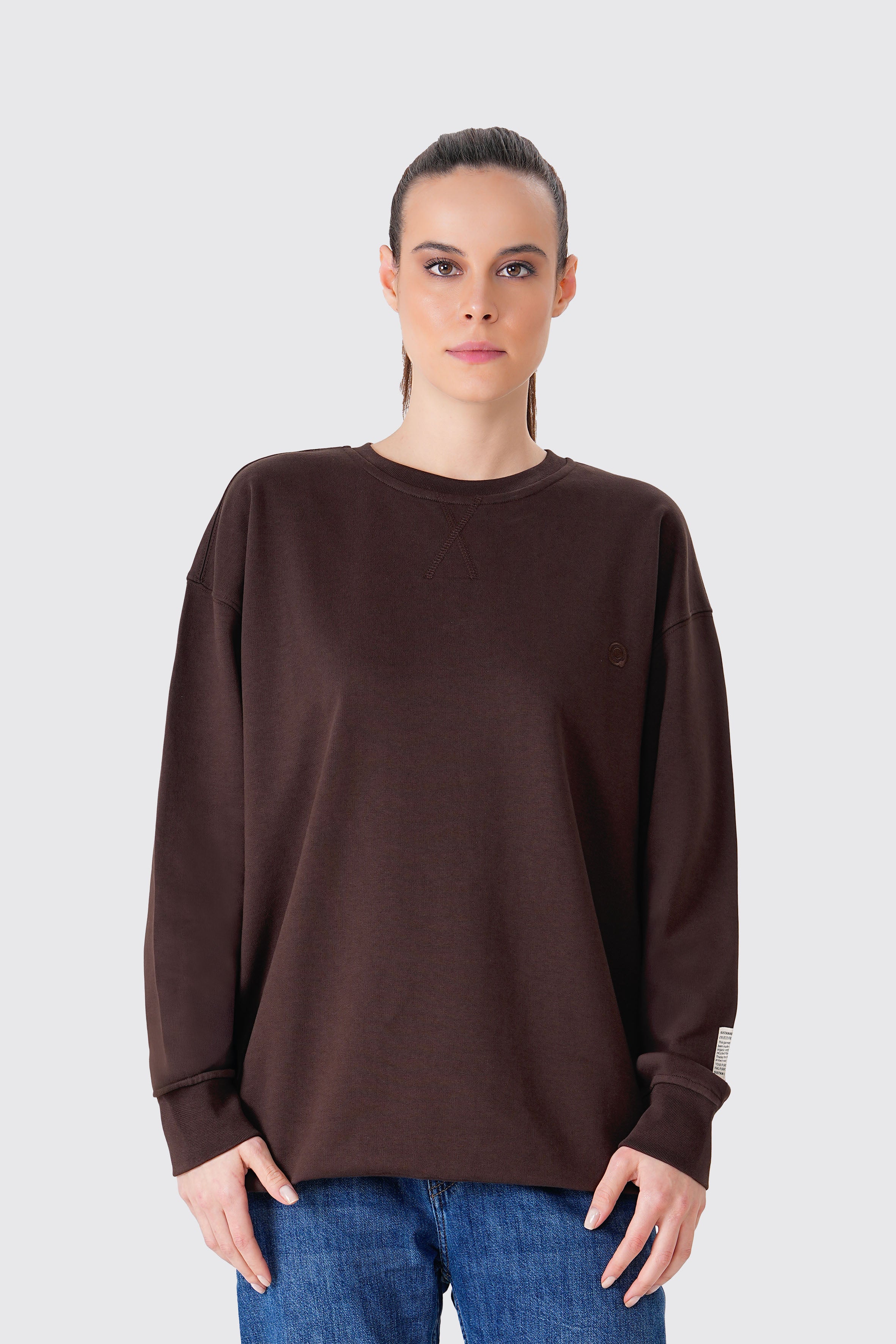 Kahverengi pamuklu kadın regular sweatshirt #Renk_Kahverengi
