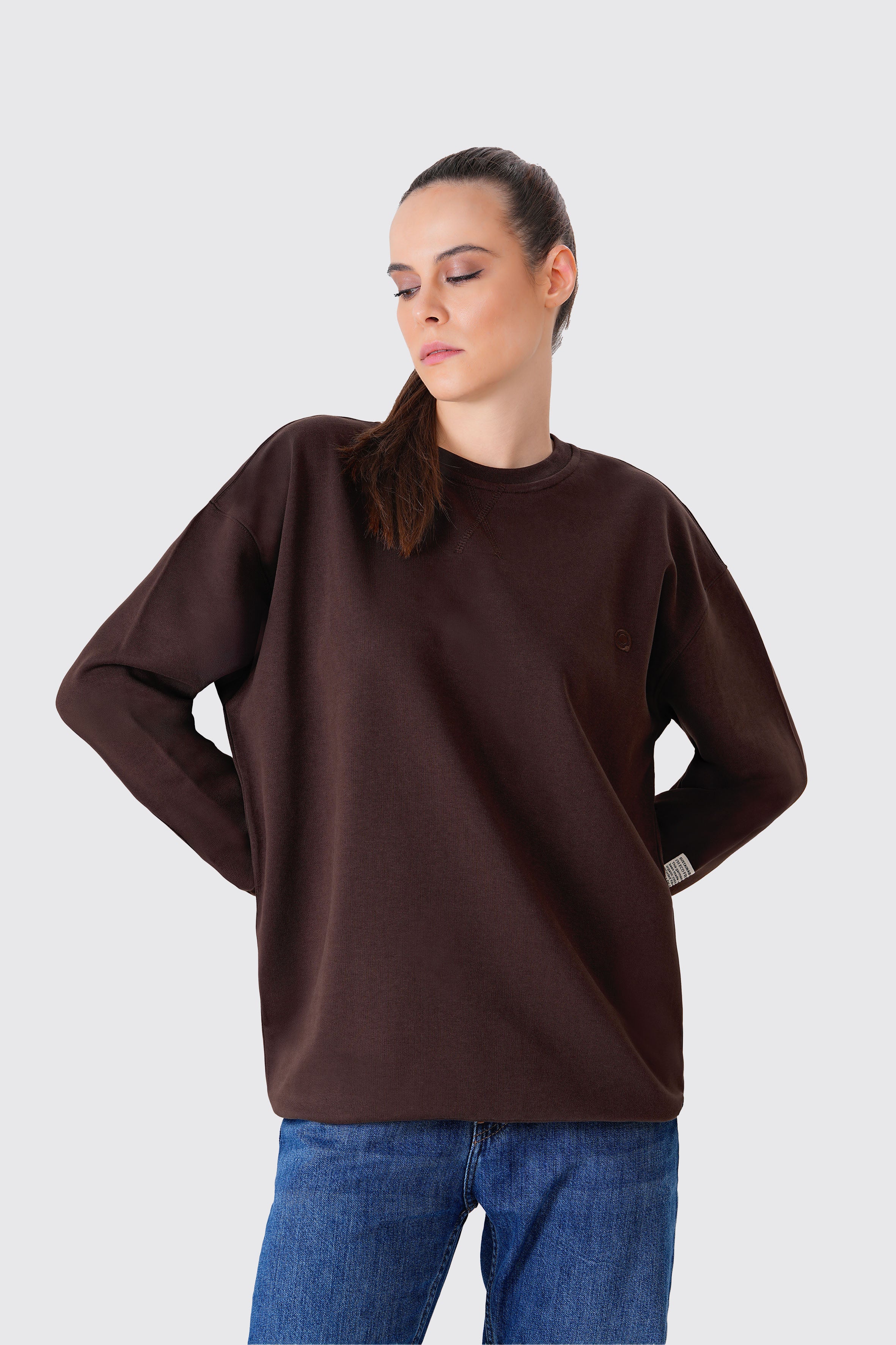 Kahverengi pamuklu kadın regular sweatshirt #Renk_Kahverengi
