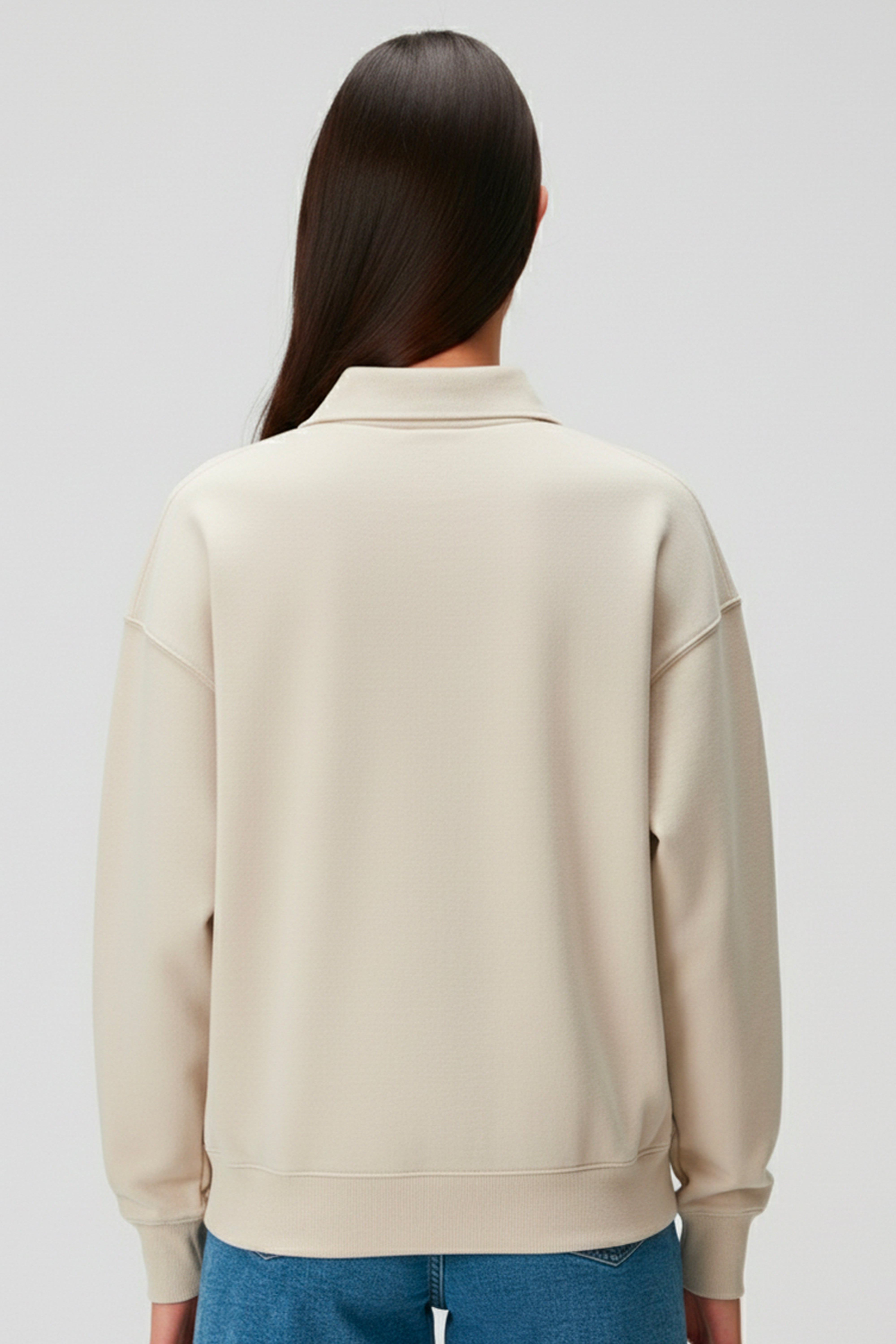 %100 organik pamuk kadın krem renk polo yaka sweatshirt #Renk_Krem