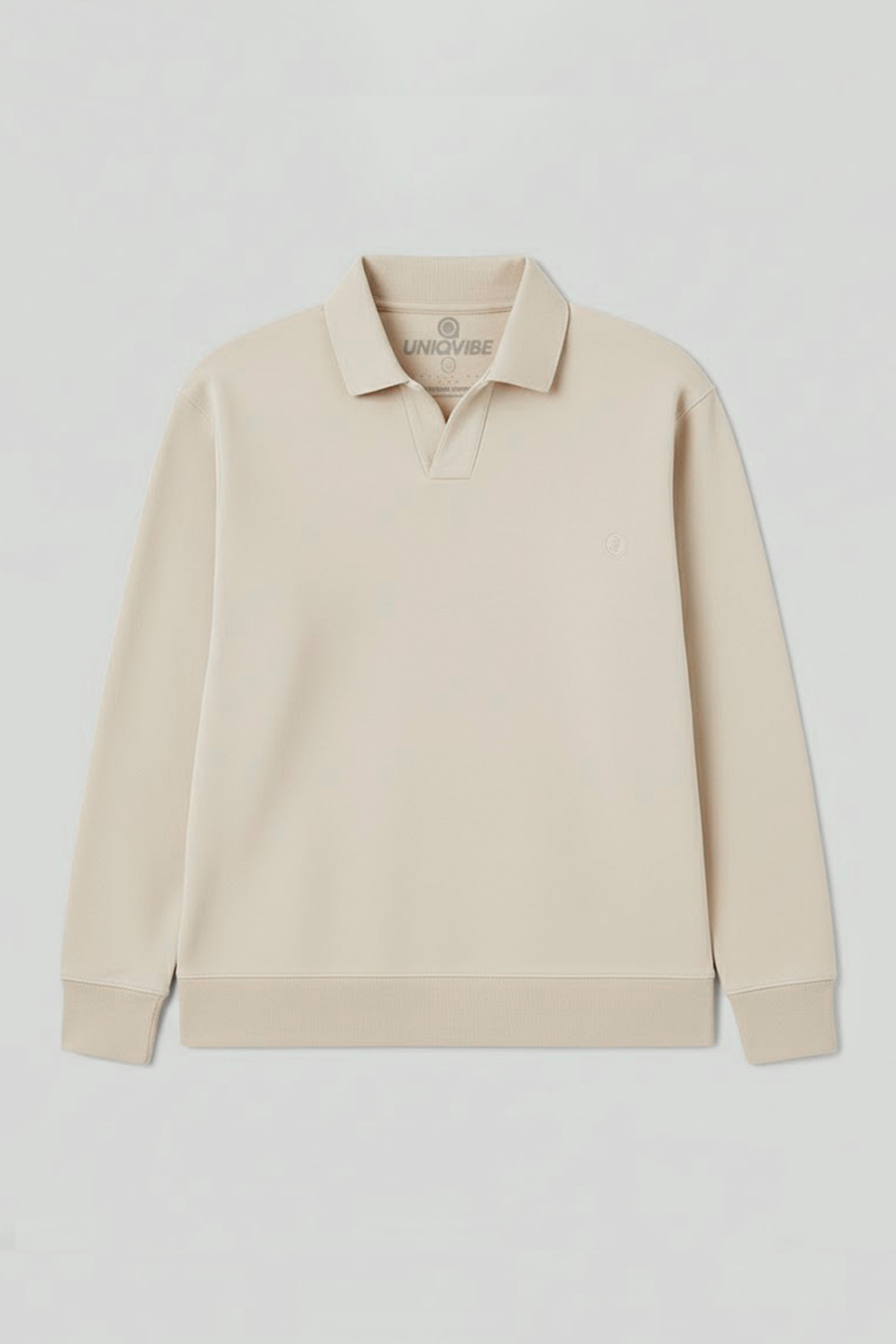 %100 organik pamuk kadın krem renk polo yaka sweatshirt #Renk_Krem