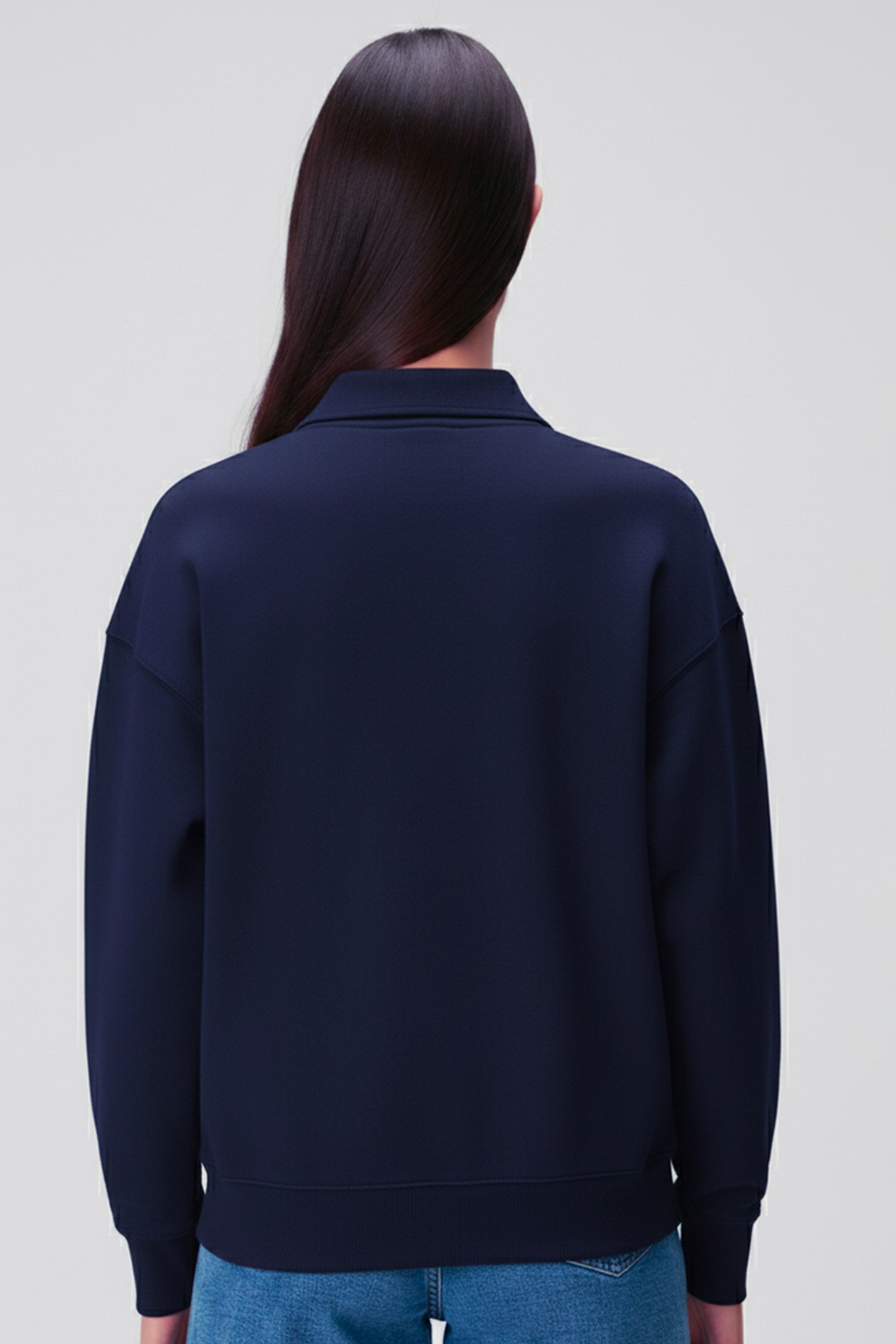Lacivert pamuklu kadın polo yaka sweatshirt #Renk_Lacivert