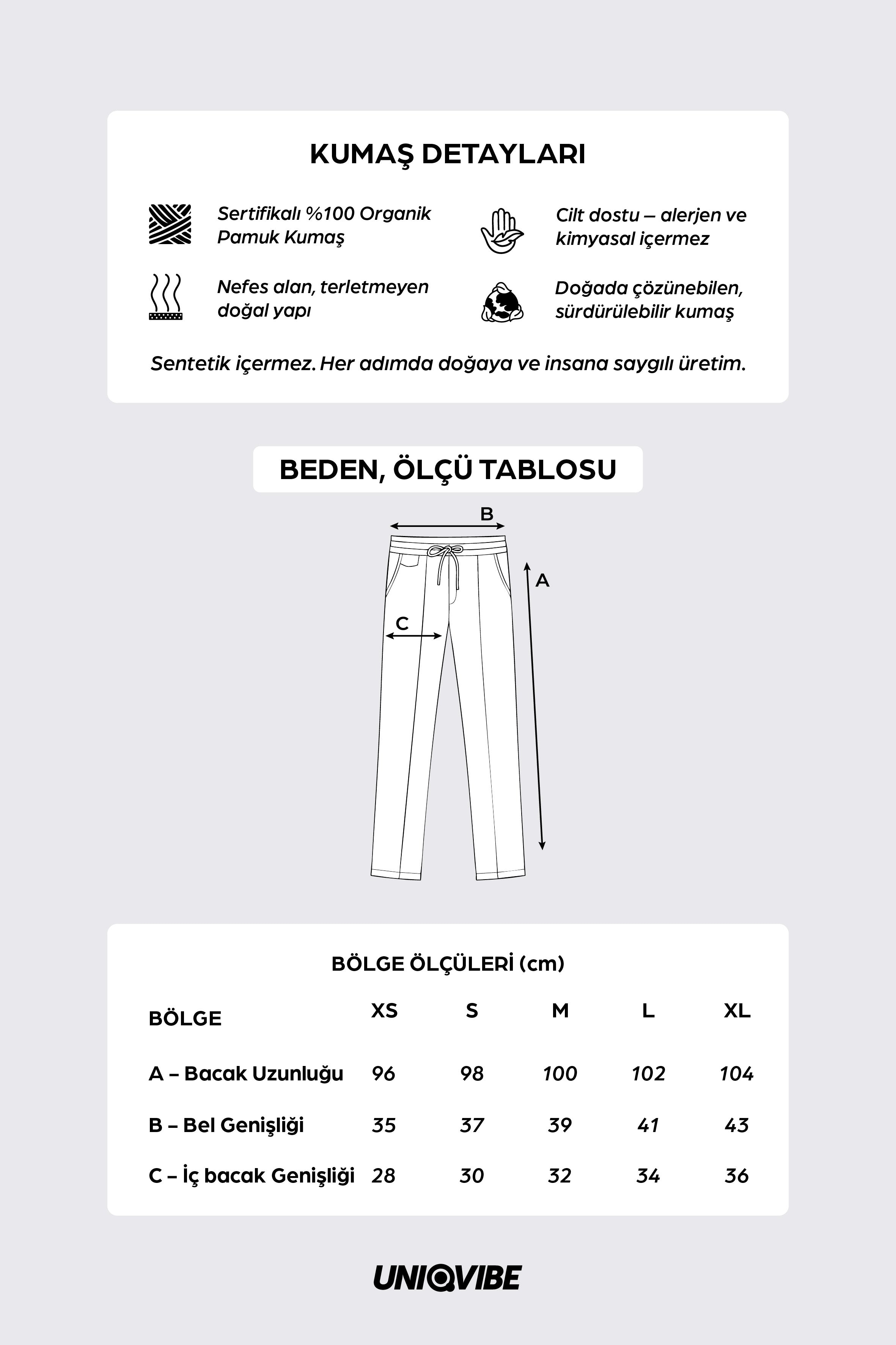 Rahatlık, stil ve sürdürülebilirlik bir arada! %100 organik pamuktan üretilen bej renk kadın sweatpant, yumuşak dokusuyla gün boyu konfor sağlarken, modern kesimiyle her kombine uyum sağlar. Hem evde hem dışarıda özgürce hareket etmen için tasarlandı.