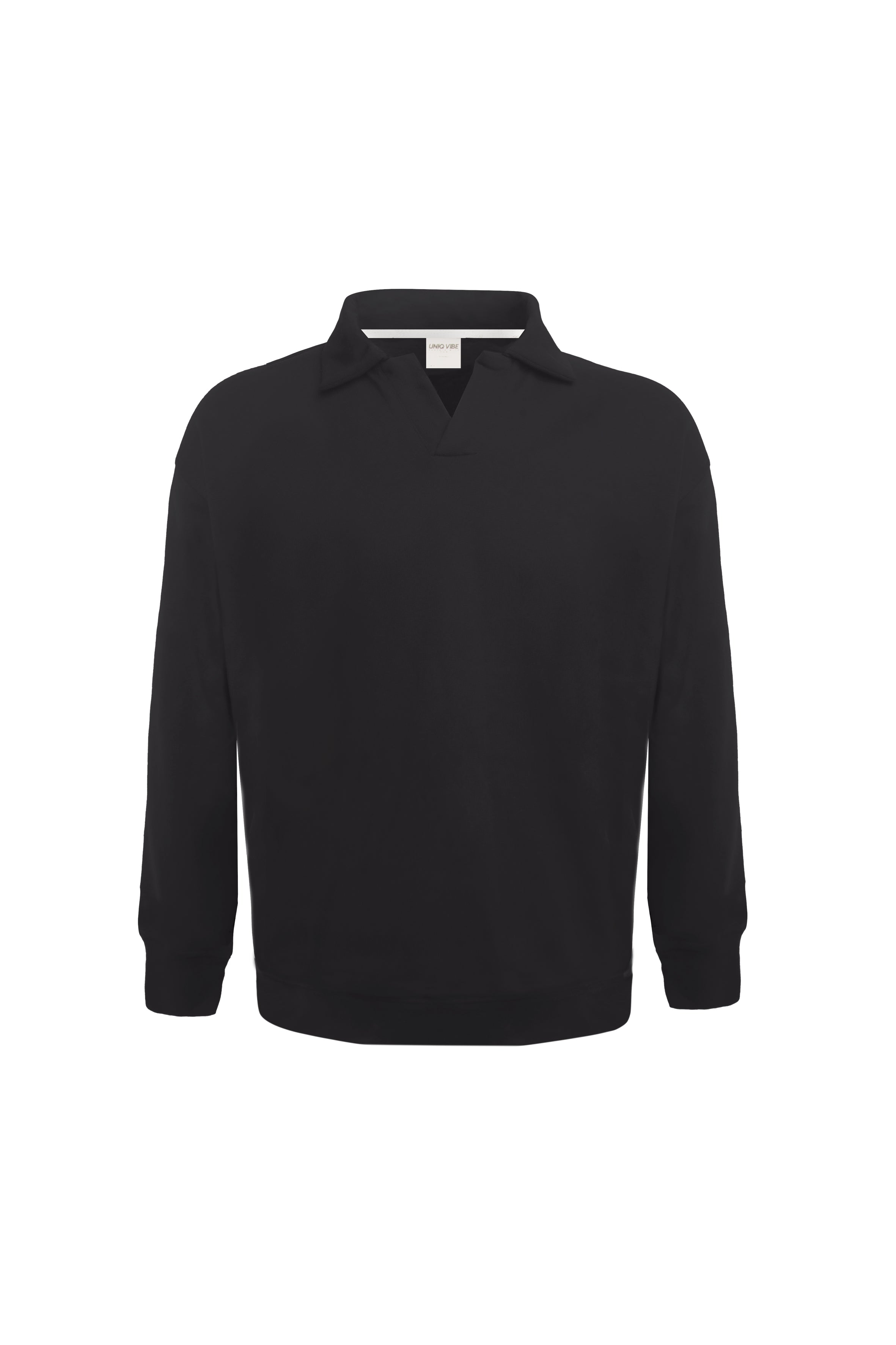 Polo Yaka Organik Pamuklu Erkek Siyah Sweatshirt